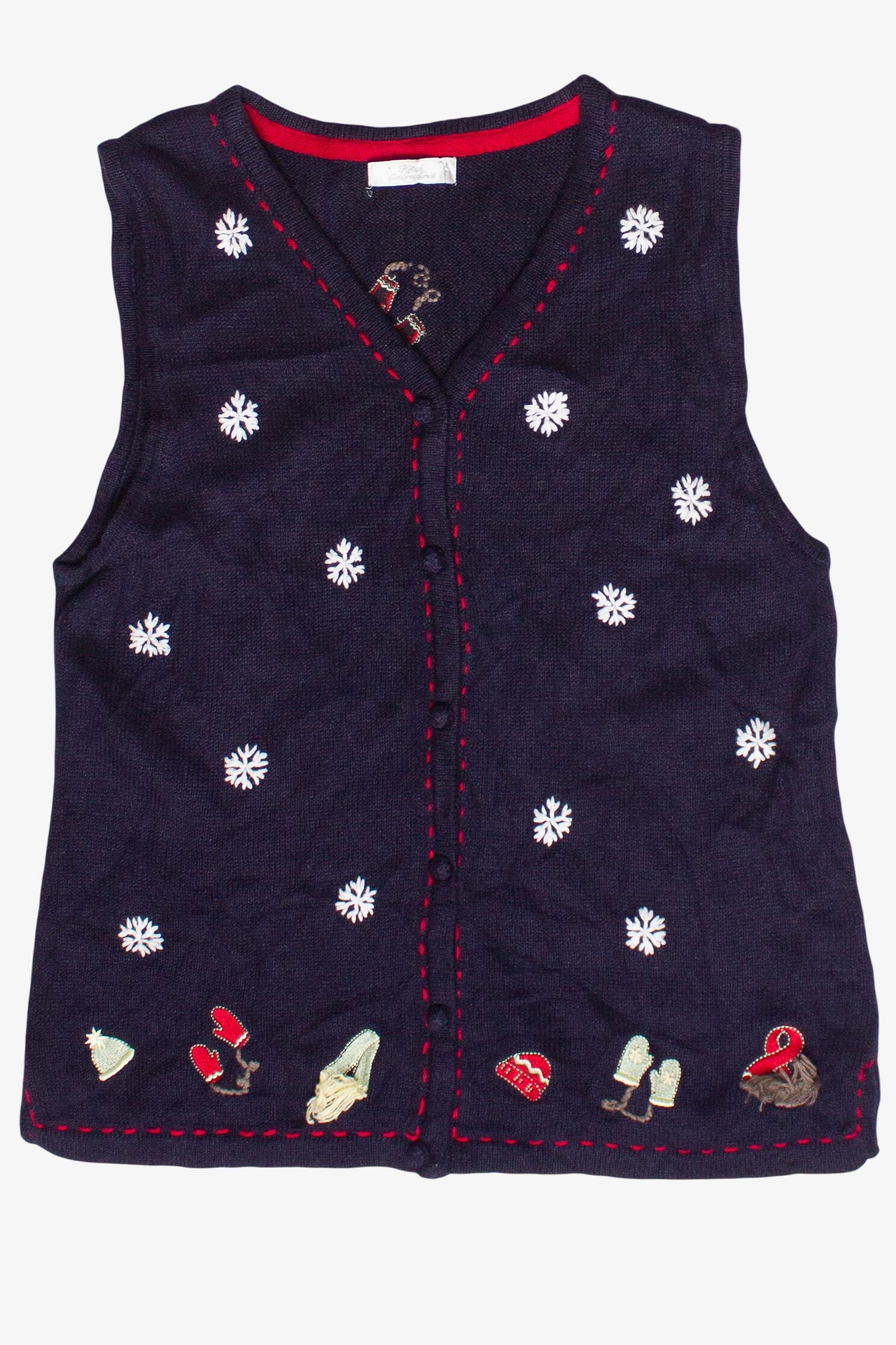 Vintage Winter Wear Hand Embroidered Ugly Christmas Vest (2000s)