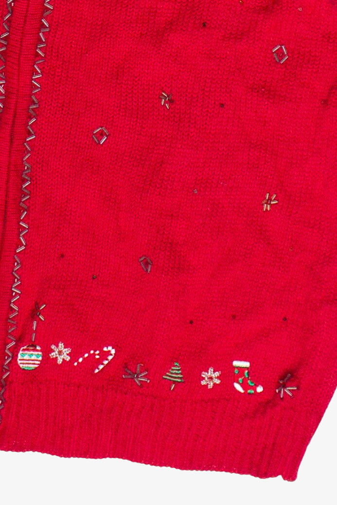Vintage Beaded Mini Christmas Decorations Zip Up Ugly Christmas Vest (2000s)