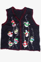 Vintage Beaded Snowfall Snowmen Ugly Christmas Vest (2000s)