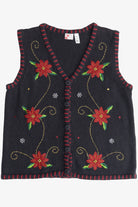 Vintage Black Holiday Editions Poinsettia Ugly Christmas Vest (1990s)