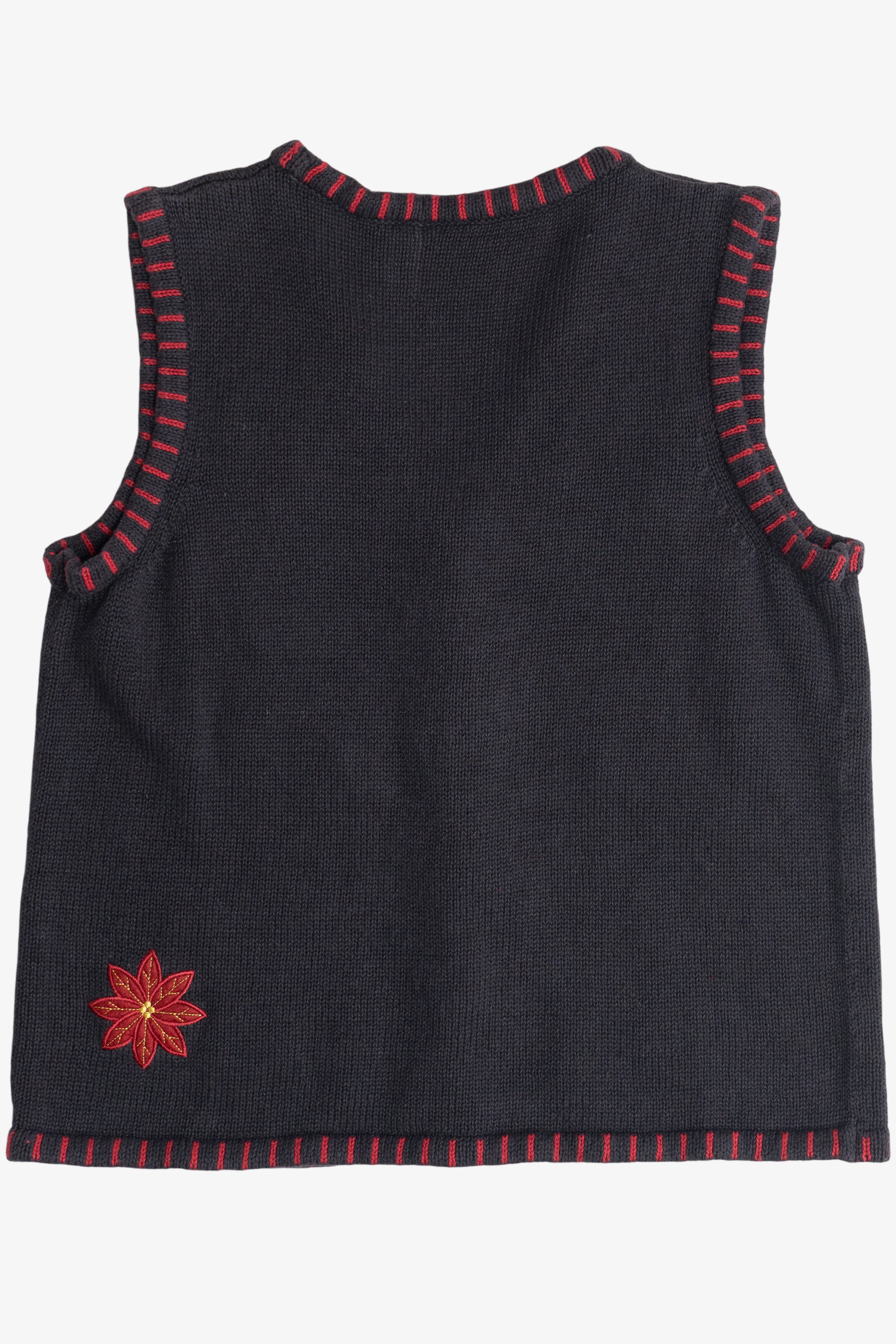 Vintage Black Holiday Editions Poinsettia Ugly Christmas Vest (1990s)