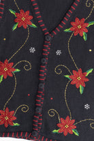 Vintage Black Holiday Editions Poinsettia Ugly Christmas Vest (1990s)