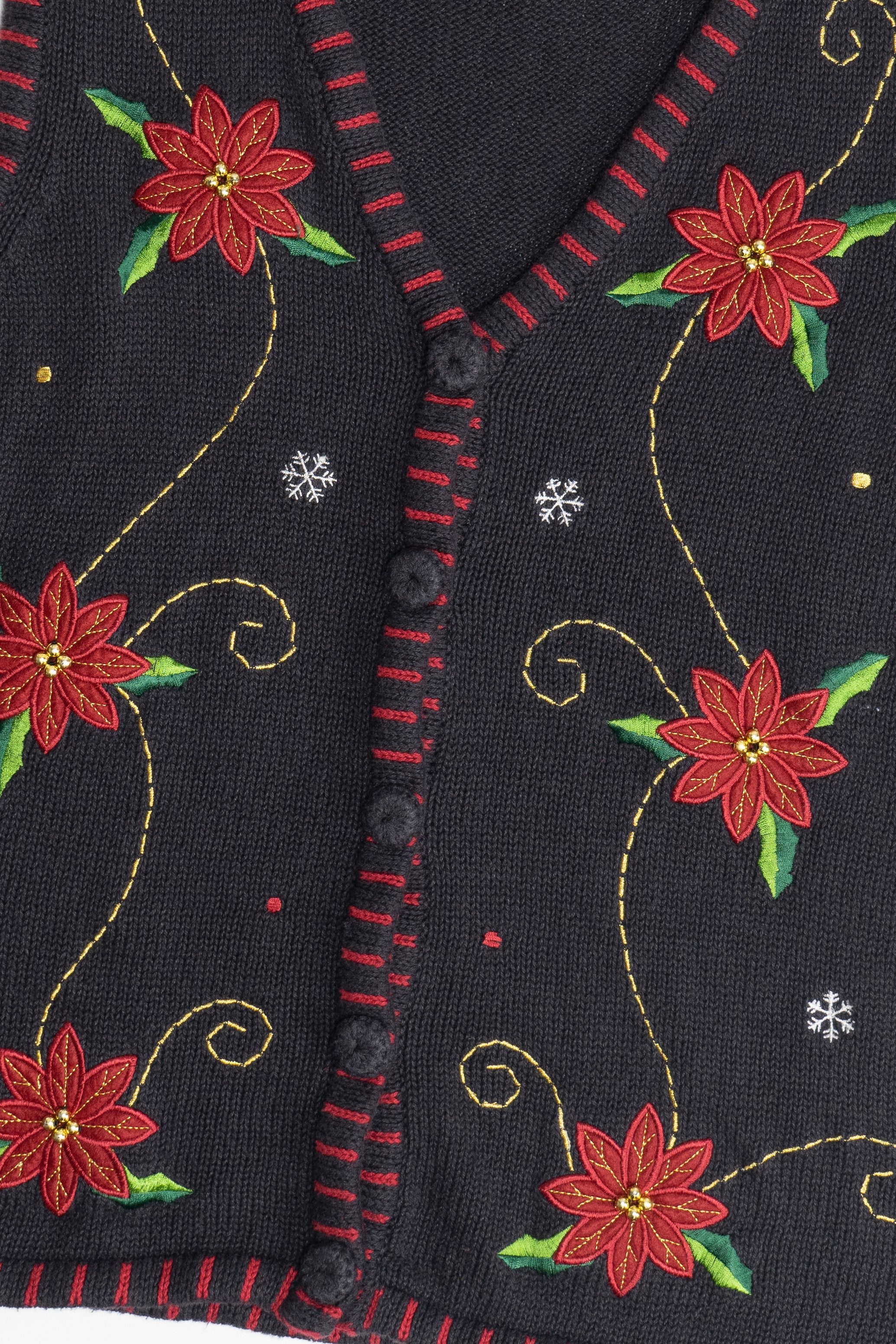 Vintage Black Holiday Editions Poinsettia Ugly Christmas Vest (1990s)