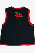 Vintage Poinsettias Contrast Trim Ugly Christmas Vest (1990s)