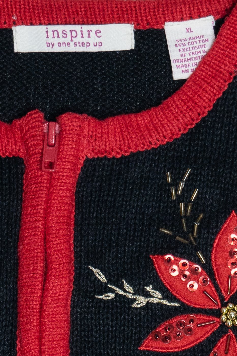 Vintage Poinsettias Contrast Trim Ugly Christmas Vest (1990s)