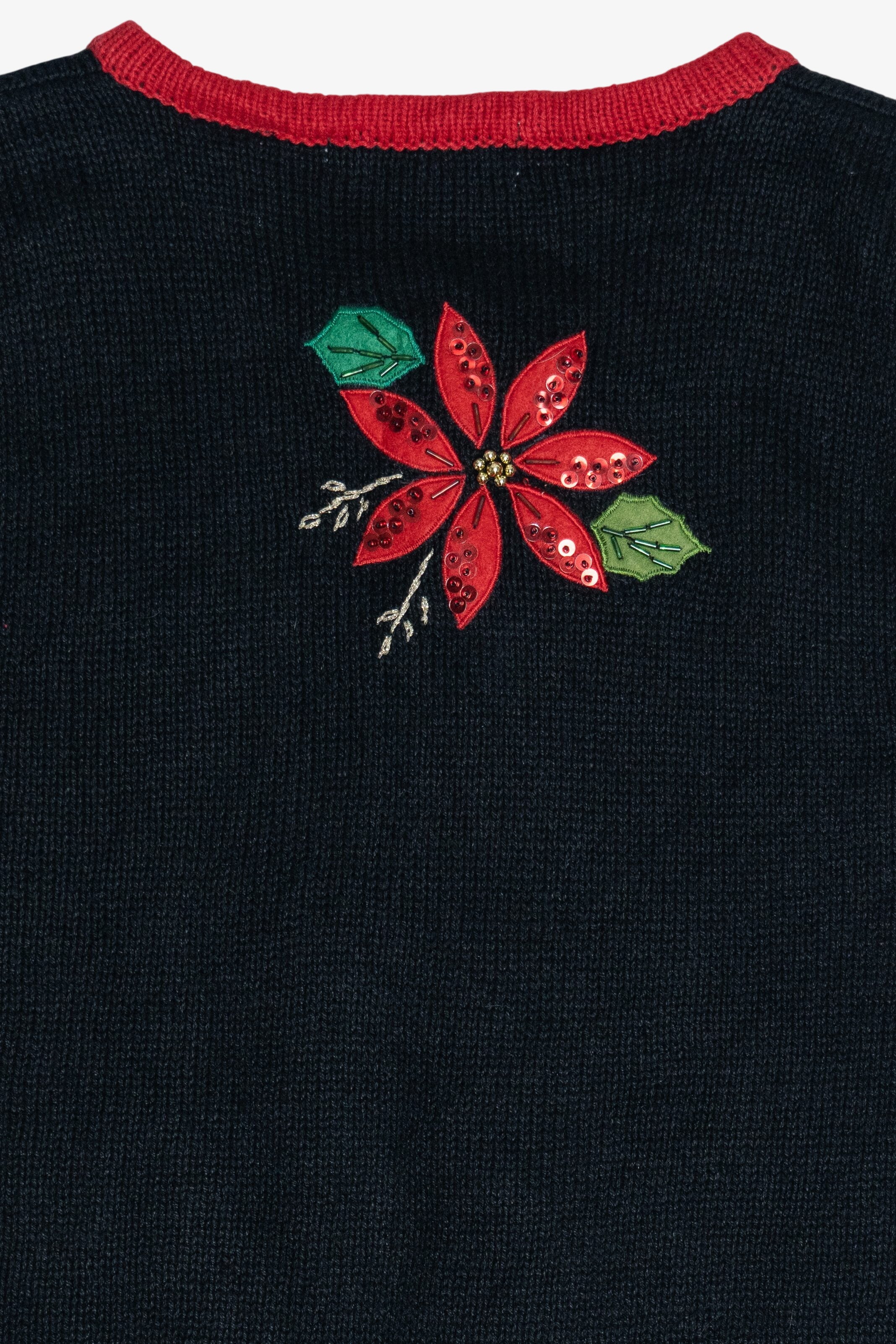 Vintage Poinsettias Contrast Trim Ugly Christmas Vest (1990s)