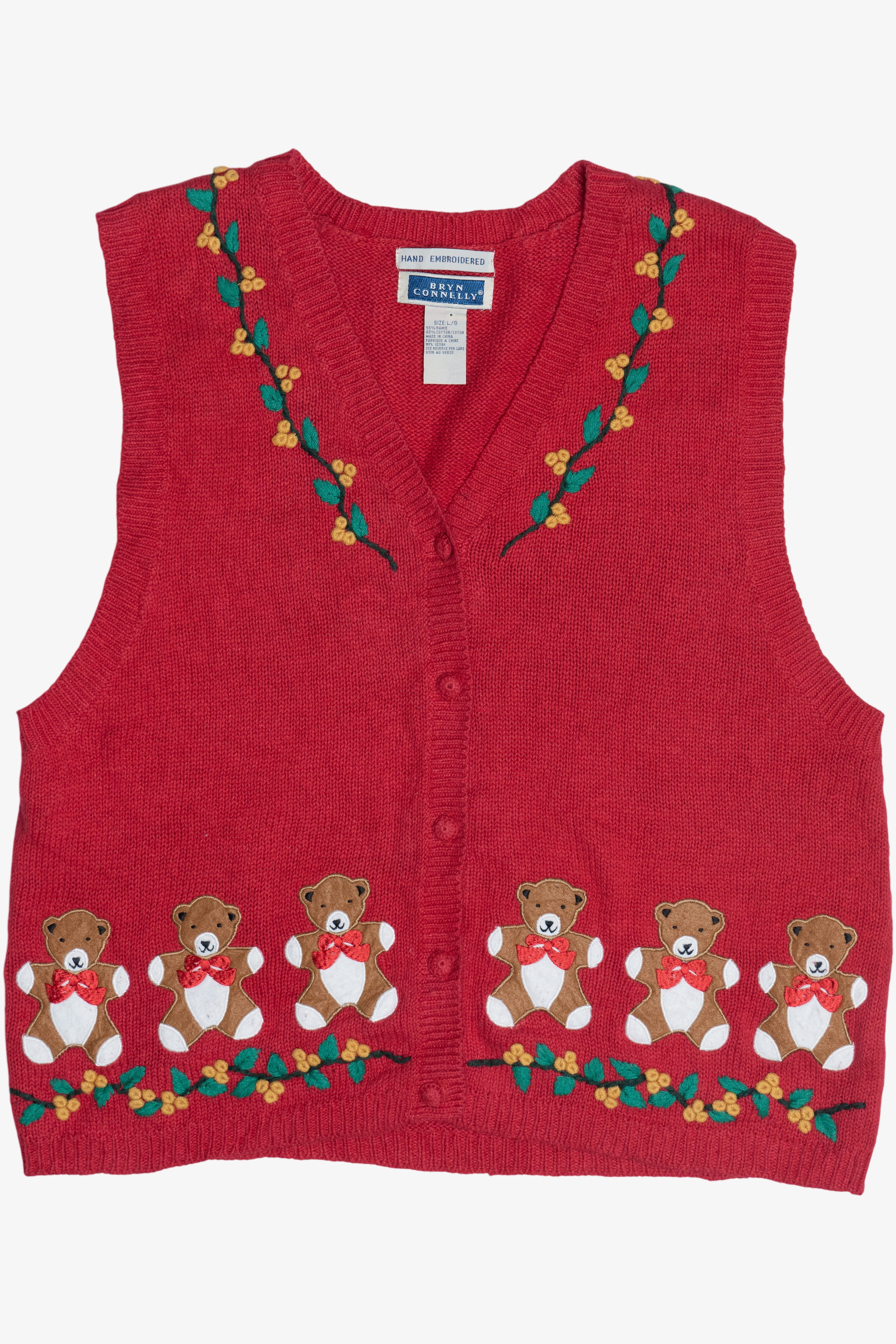 Vintage Hand Embroidered Bryn Connelly Ugly Christmas Vest (1990s)