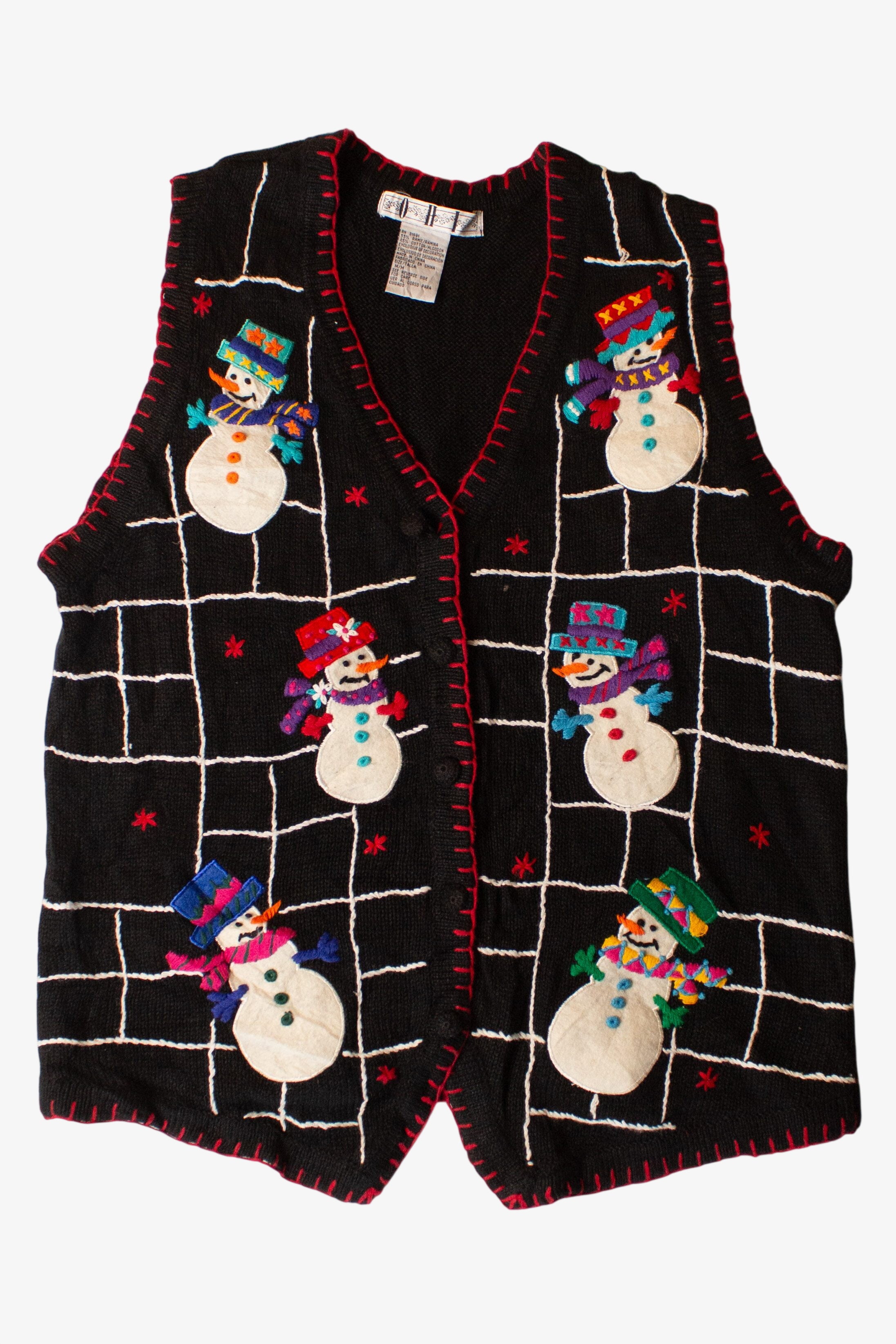 Vintage Snowmen Grid Ugly Christmas Vest (1990s)