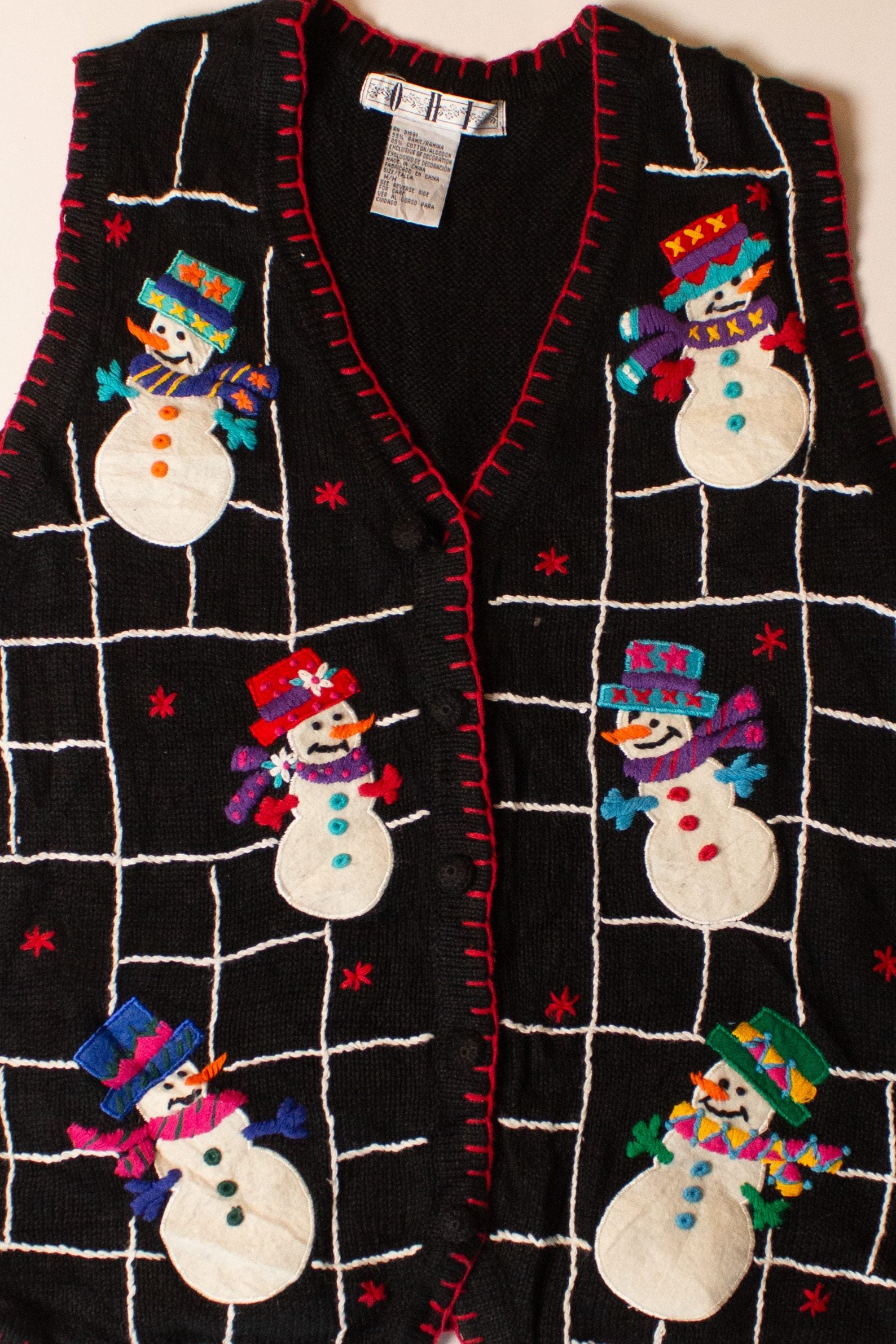 Vintage Snowmen Grid Ugly Christmas Vest (1990s)