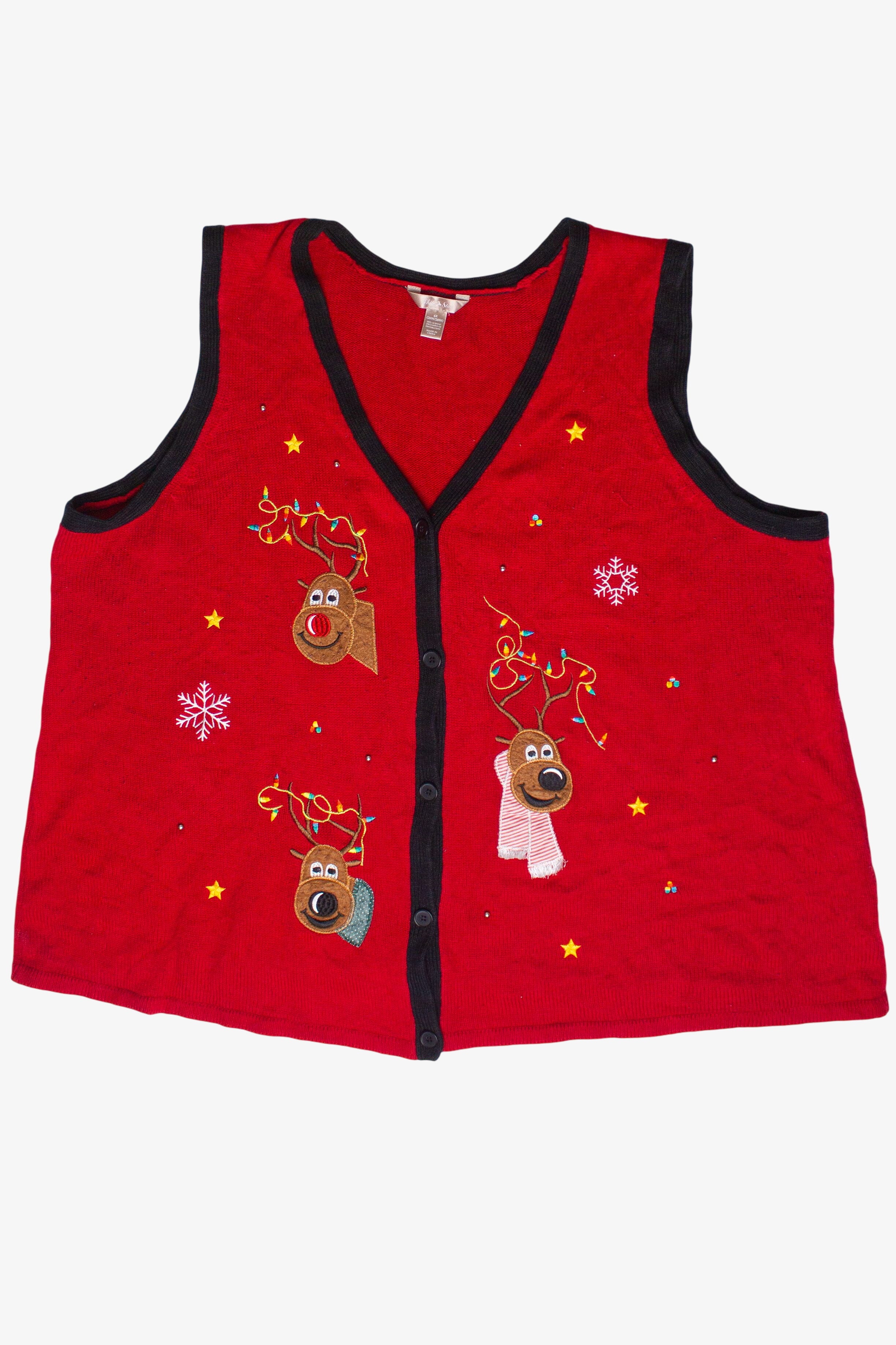 Festive Reindeer White Stag Ugly Christmas Sweater Vest (2010s)