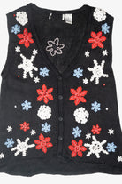 Red White and Blue Snowflakes Vintage Ugly Christmas Cardigan (2000s)