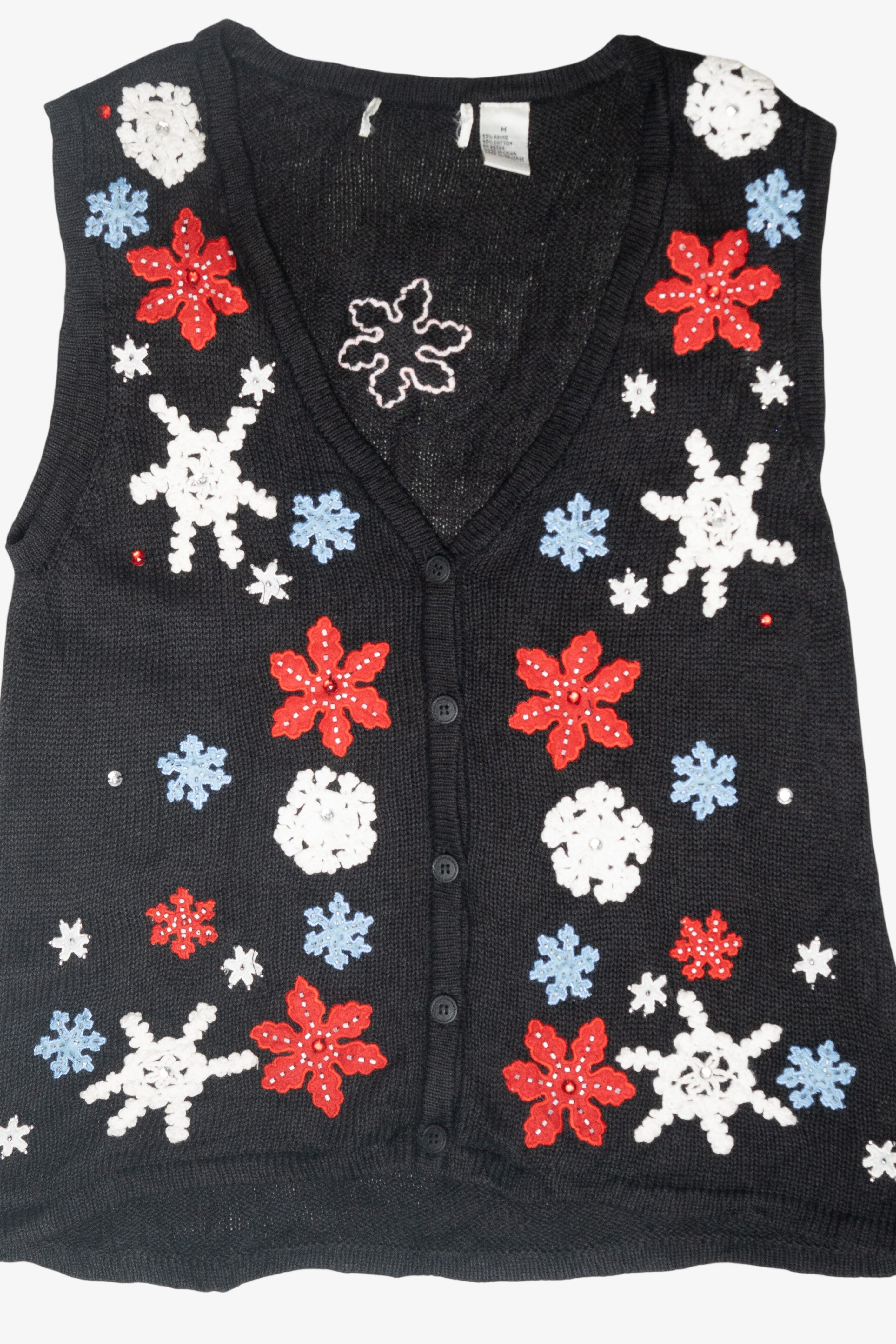 Red White and Blue Snowflakes Vintage Ugly Christmas Cardigan (2000s)