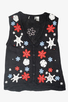 Red White and Blue Snowflakes Vintage Ugly Christmas Cardigan (2000s)