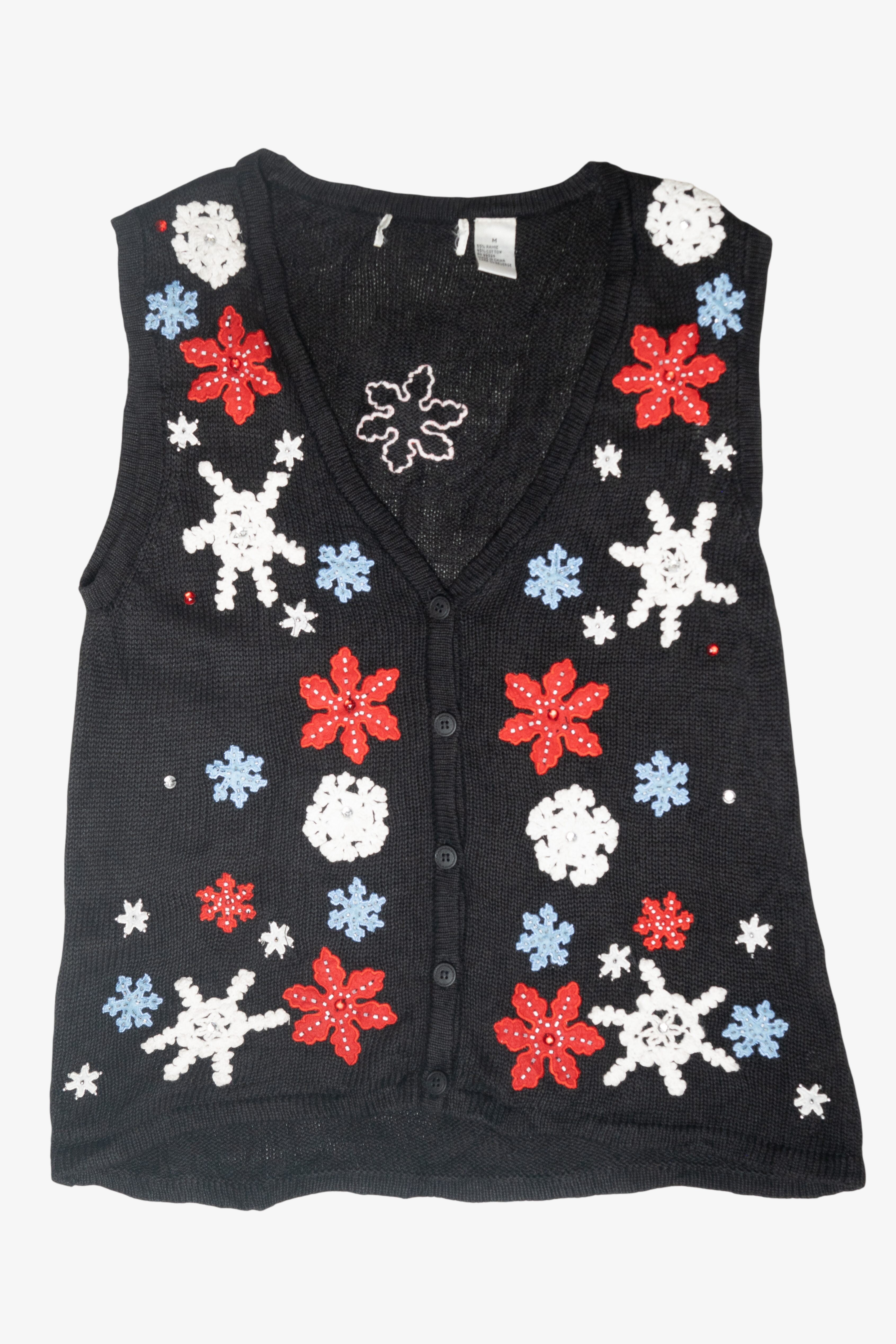 Red White and Blue Snowflakes Vintage Ugly Christmas Cardigan (2000s)