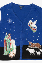 Vintage Blue Westbound Nativity Scene Ugly Christmas Vest (2000s)