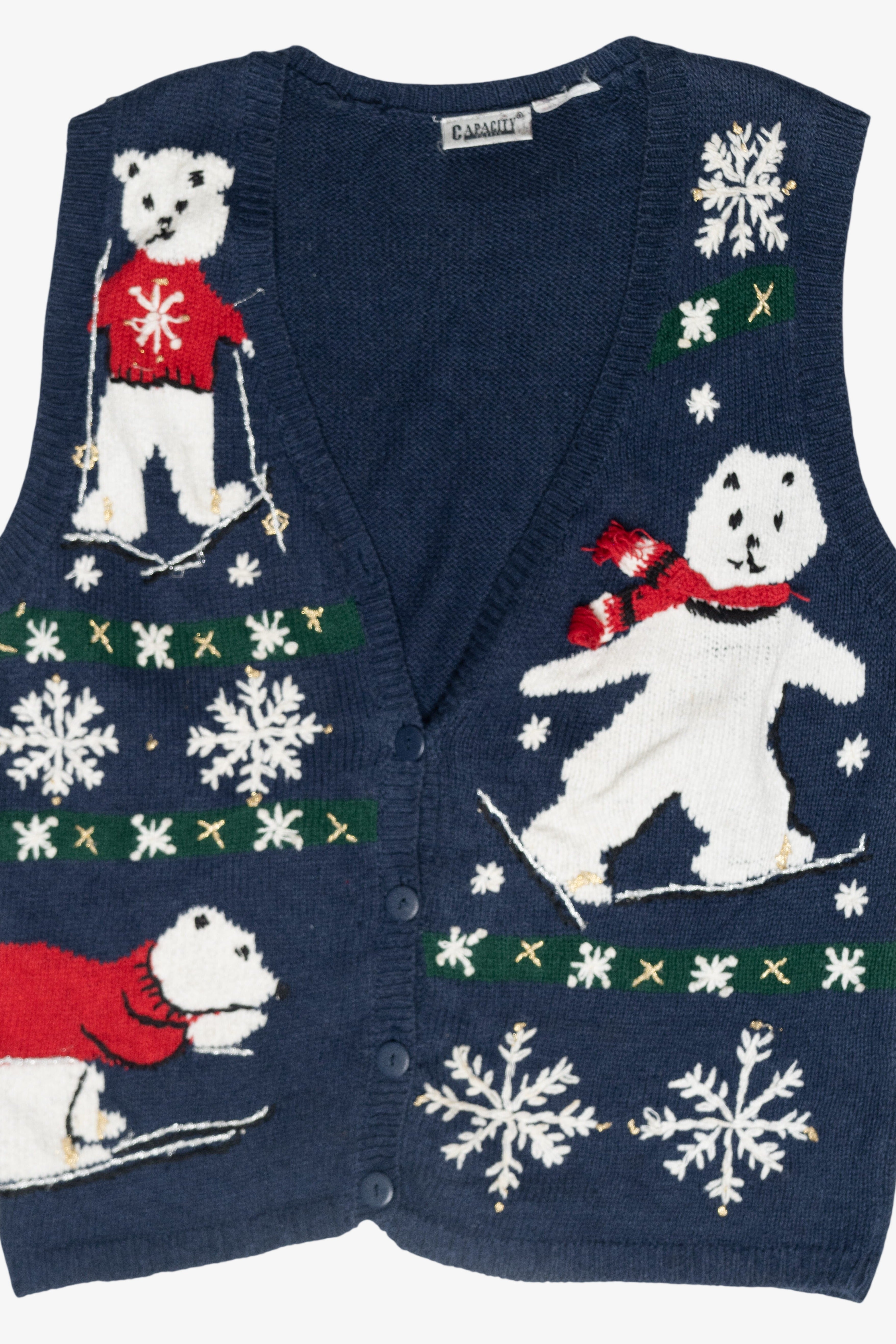Skiing Polar Bears Vintage Ugly Christmas Vest (1990s)