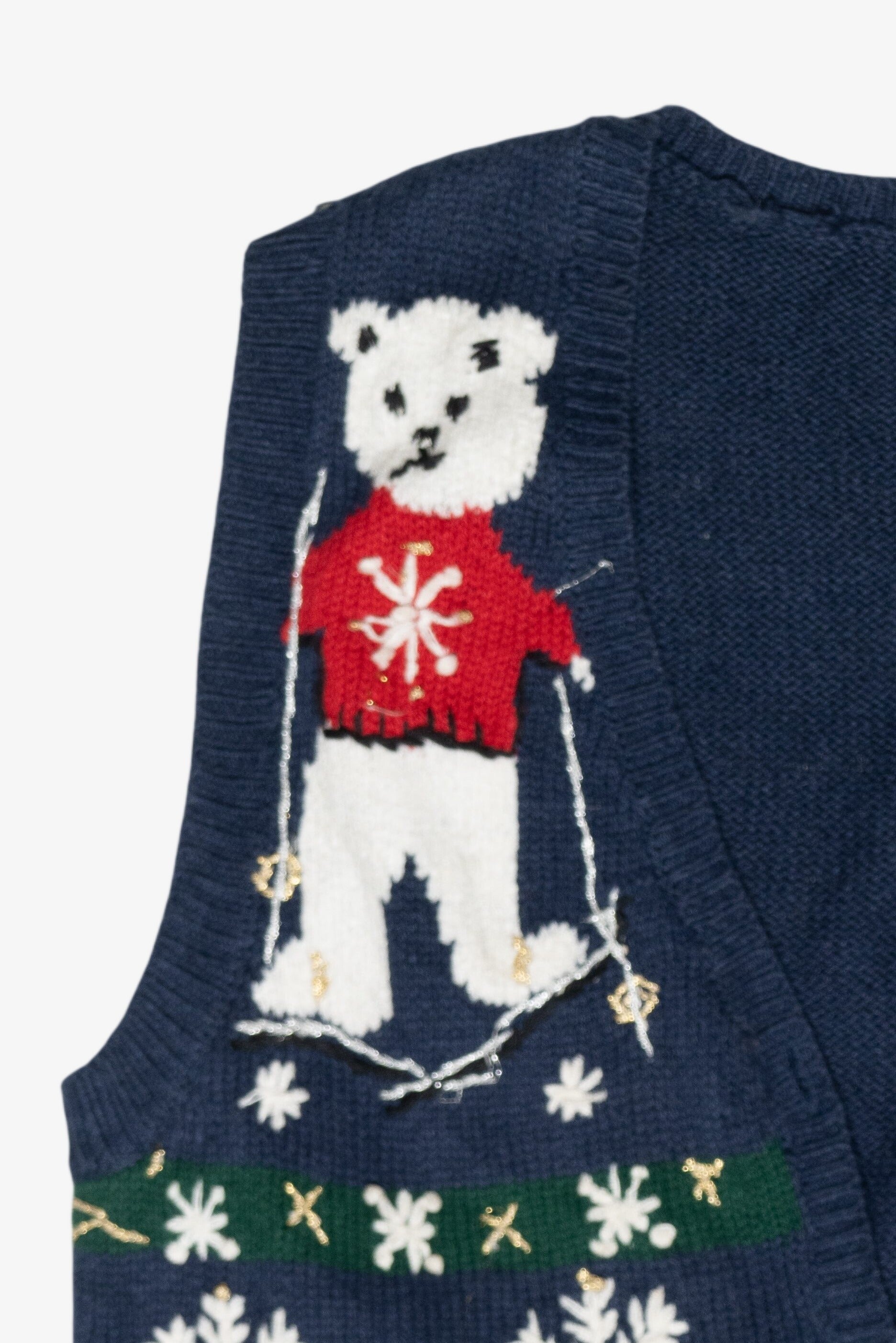 Skiing Polar Bears Vintage Ugly Christmas Vest (1990s)