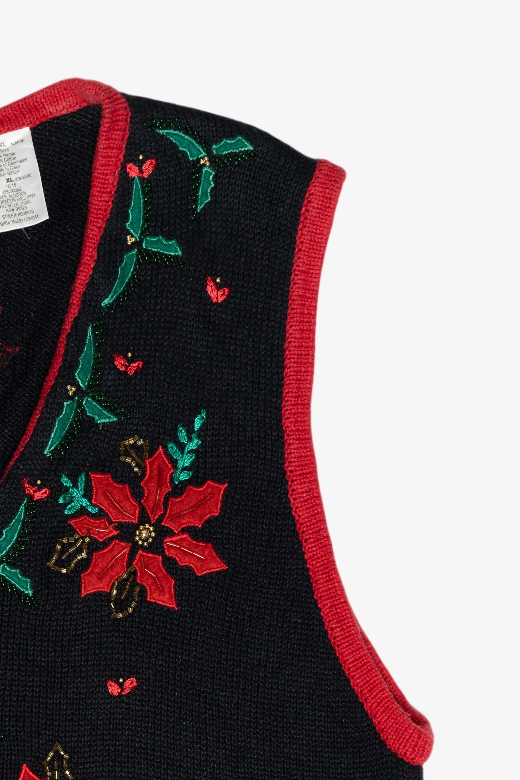 Holly Flower Vintage Ugly Christmas Vest (1980s)