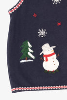 Vintage Navy Blue Northern Reflections Snowmen Ugly Christmas Vest (1990s)