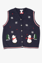 Vintage Navy Blue Northern Reflections Snowmen Ugly Christmas Vest (1990s)