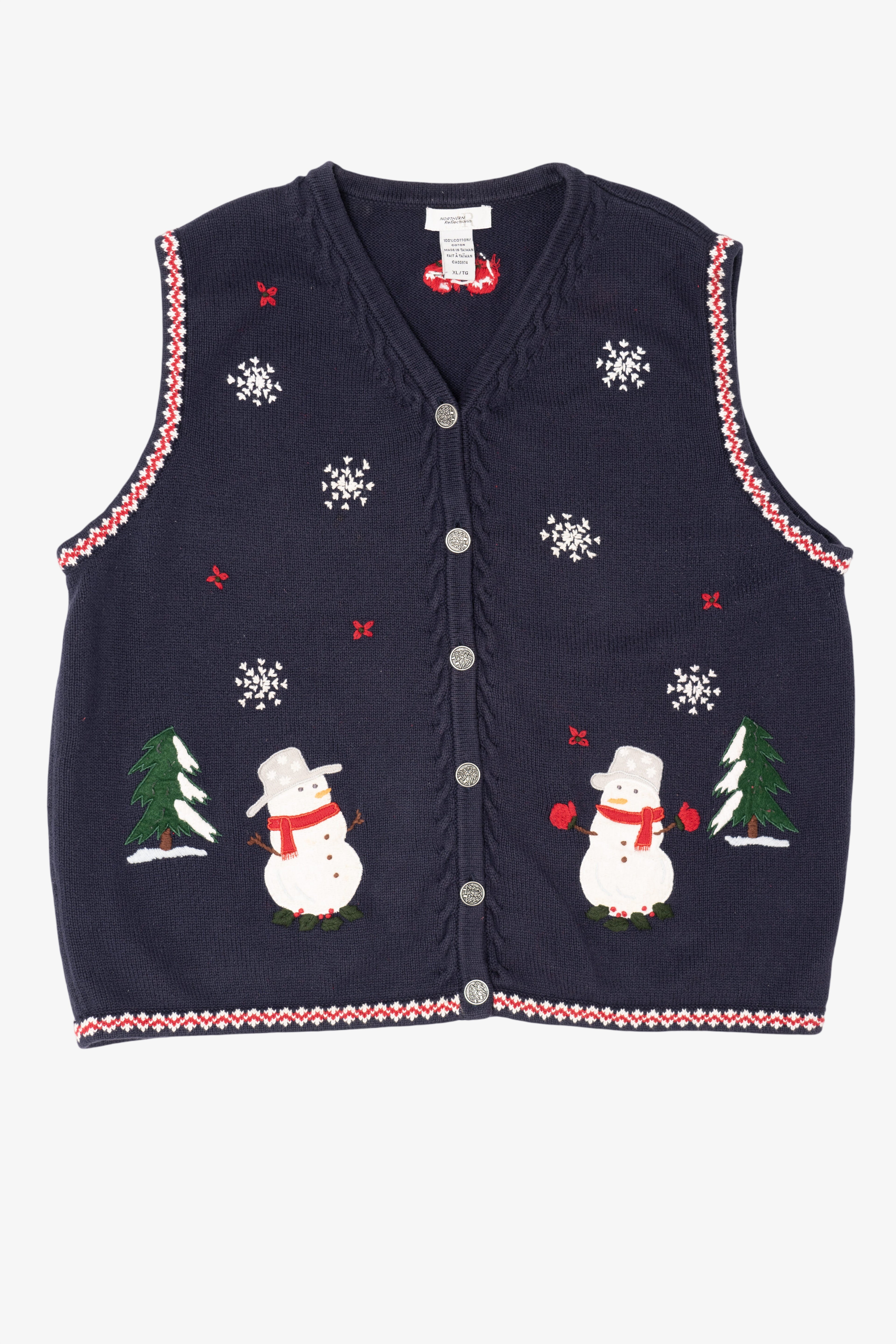 Vintage Navy Blue Northern Reflections Snowmen Ugly Christmas Vest (1990s)