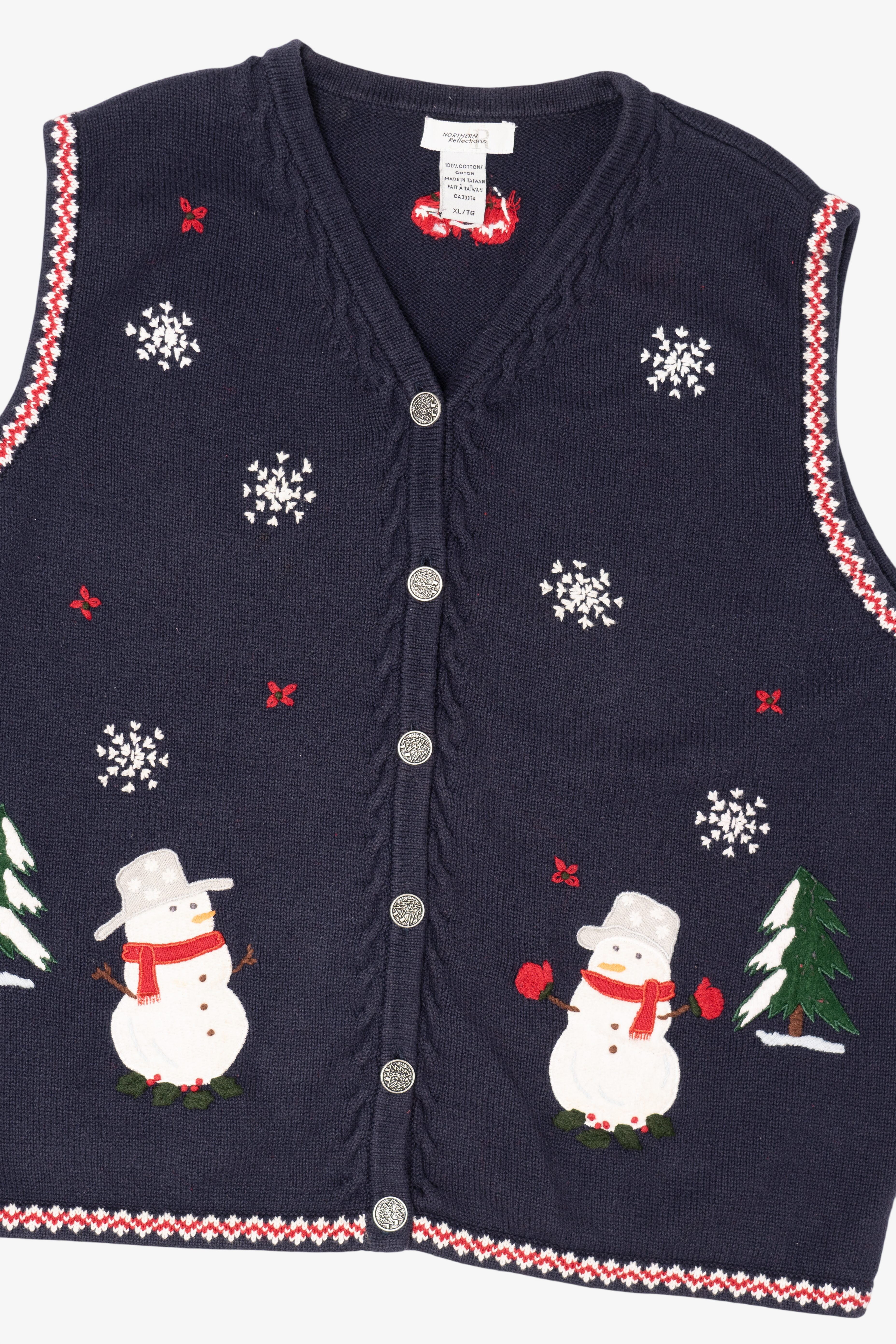 Vintage Navy Blue Northern Reflections Snowmen Ugly Christmas Vest (1990s)