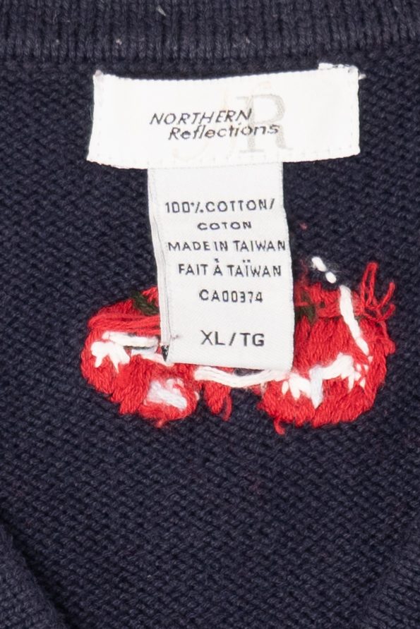 Vintage Navy Blue Northern Reflections Snowmen Ugly Christmas Vest (1990s)
