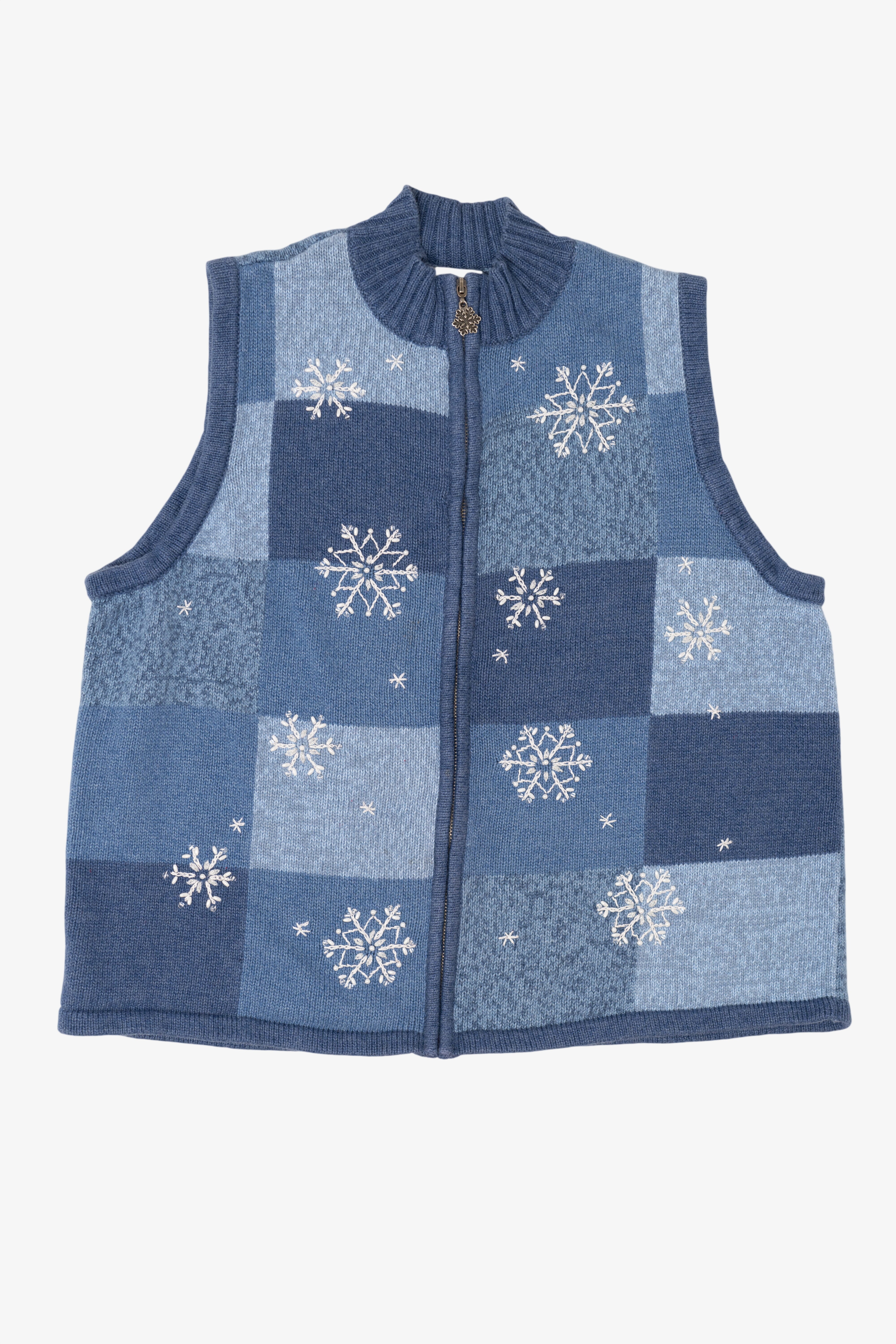 Vintage Blue Breckenridge Snowflakes Ugly Christmas Vest (2000s)
