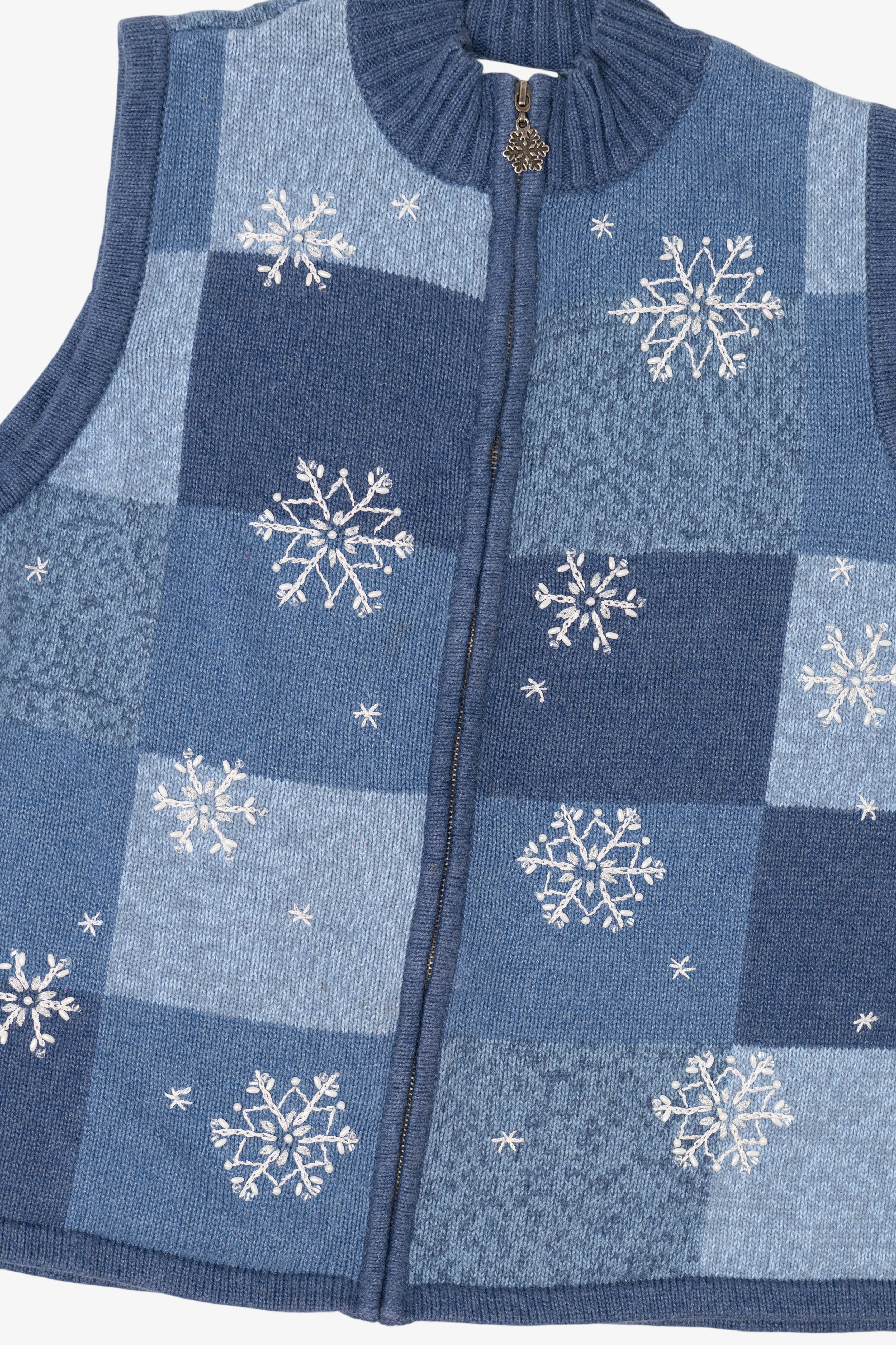 Vintage Blue Breckenridge Snowflakes Ugly Christmas Vest (2000s)