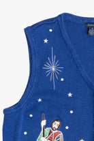 Vintage Blue Nativity Scene Ugly Christmas Sweater Vest (1990s)