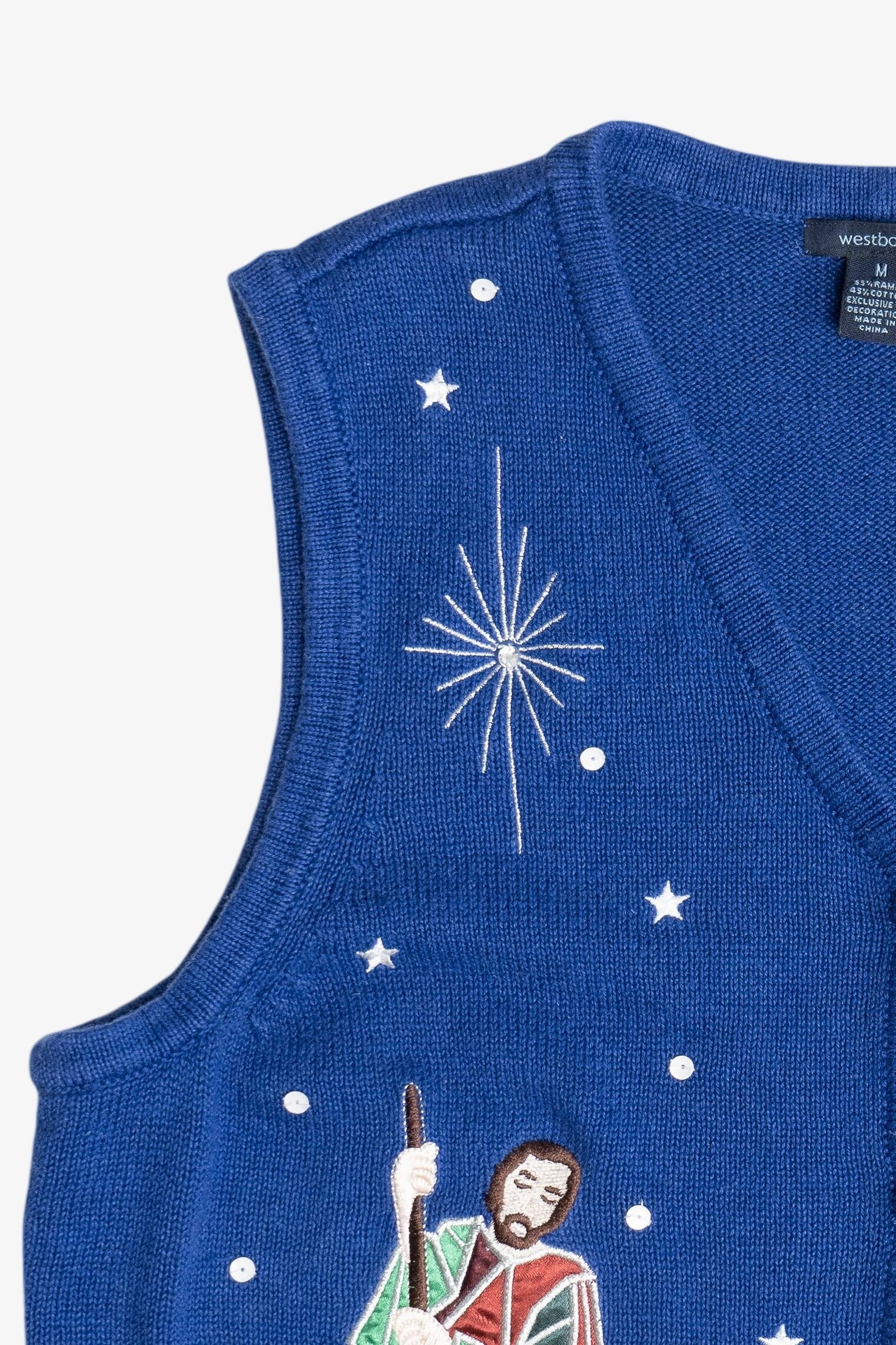 Vintage Blue Nativity Scene Ugly Christmas Sweater Vest (1990s)