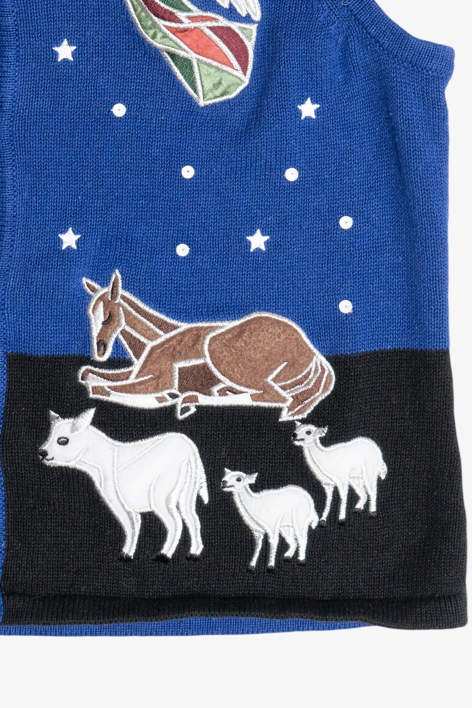 Vintage Blue Nativity Scene Ugly Christmas Sweater Vest (1990s)