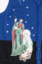 Vintage Blue Nativity Scene Ugly Christmas Sweater Vest (1990s)