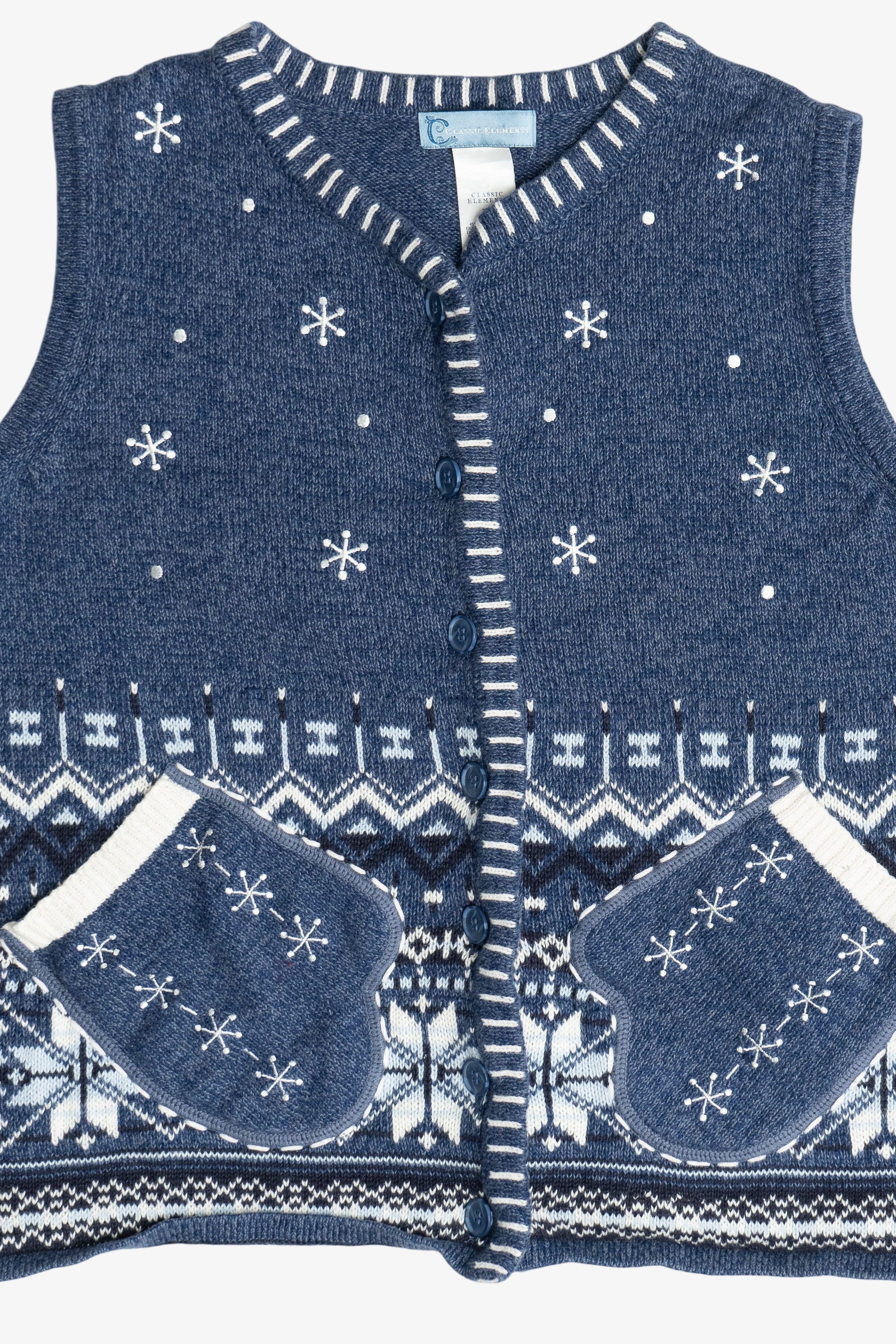 Vintage Snowflakes With Mitten Pockets Ugly Christmas Sweater Vest (2000s)