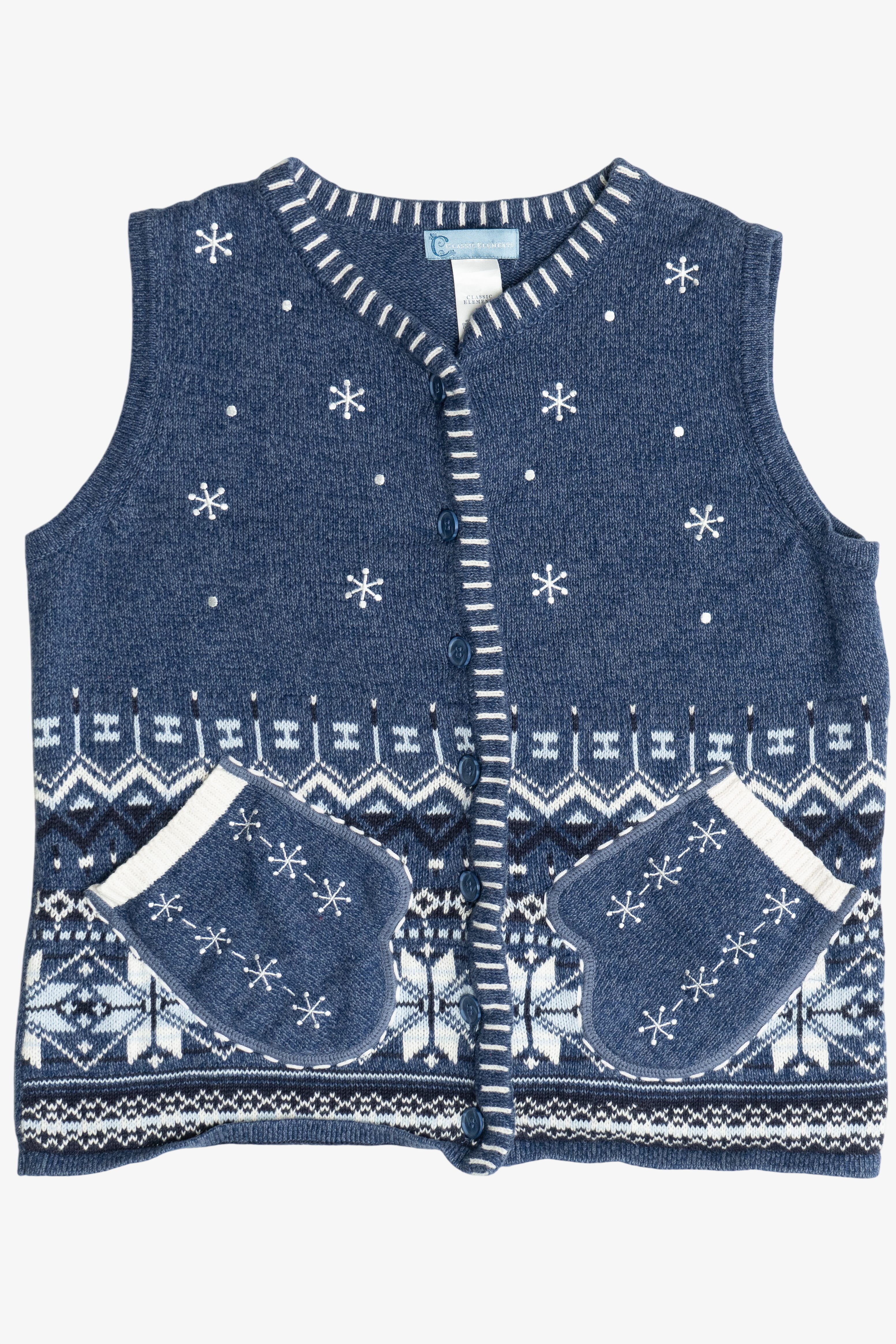 Vintage Snowflakes With Mitten Pockets Ugly Christmas Sweater Vest (2000s)