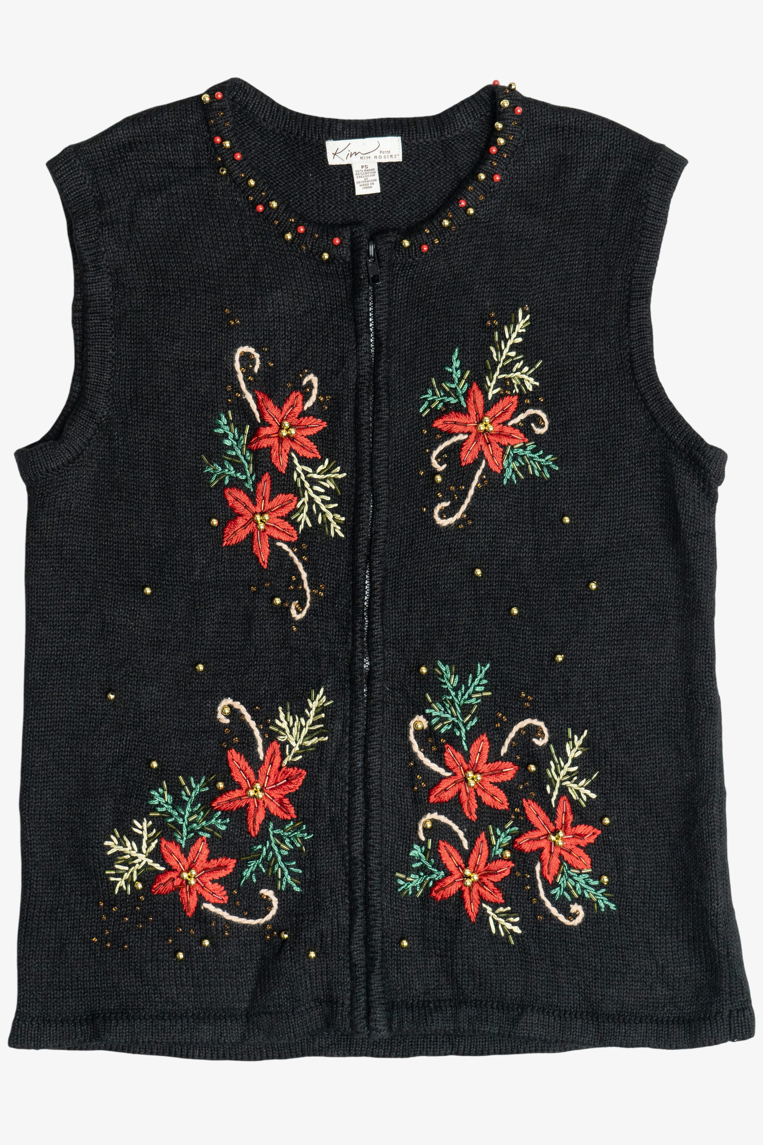 Vintage Poinsettias Ugly Christmas Sweater Vest (1990s)