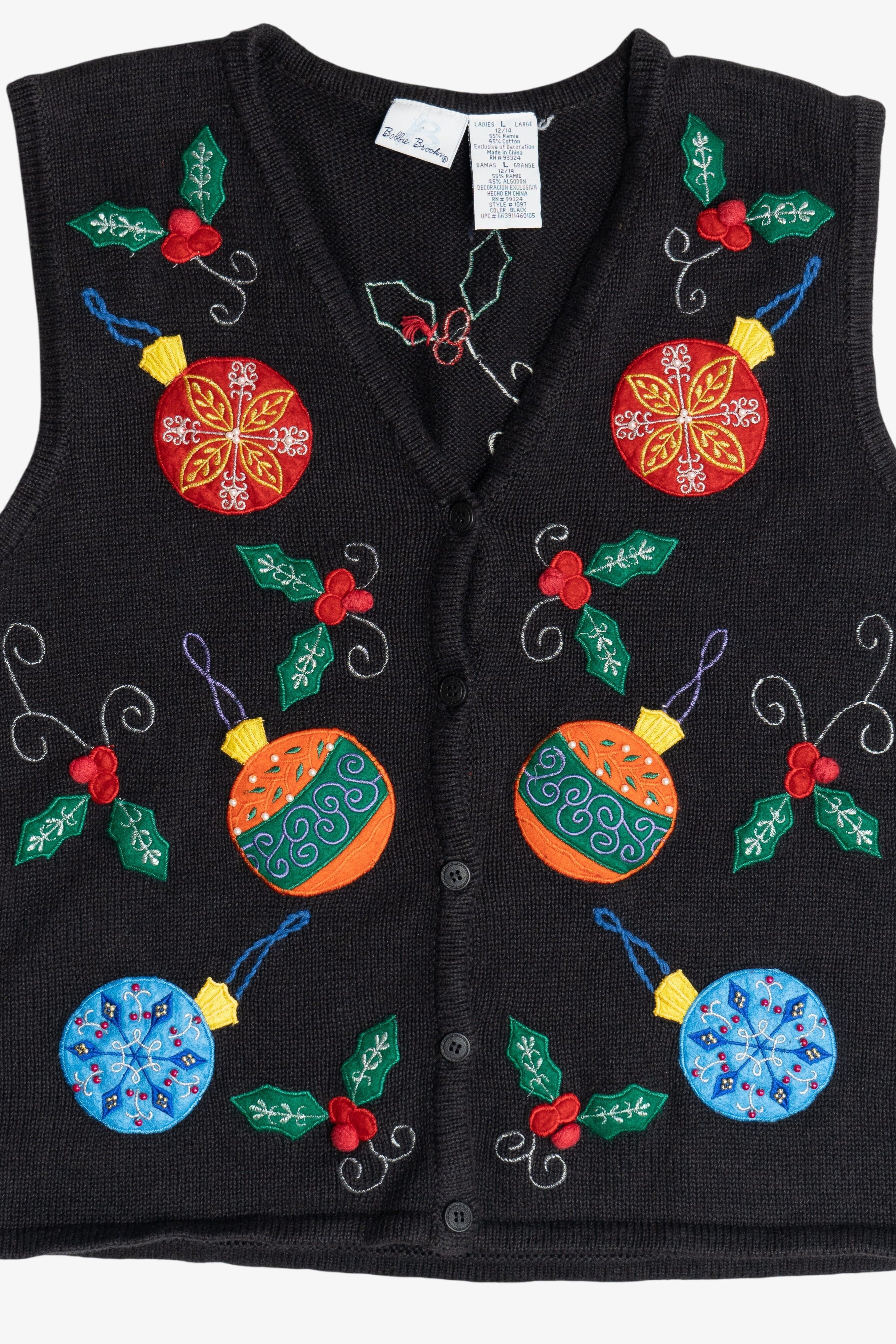 Vintage Bobbie Brooks Ornaments Ugly Christmas Vest (1990s)