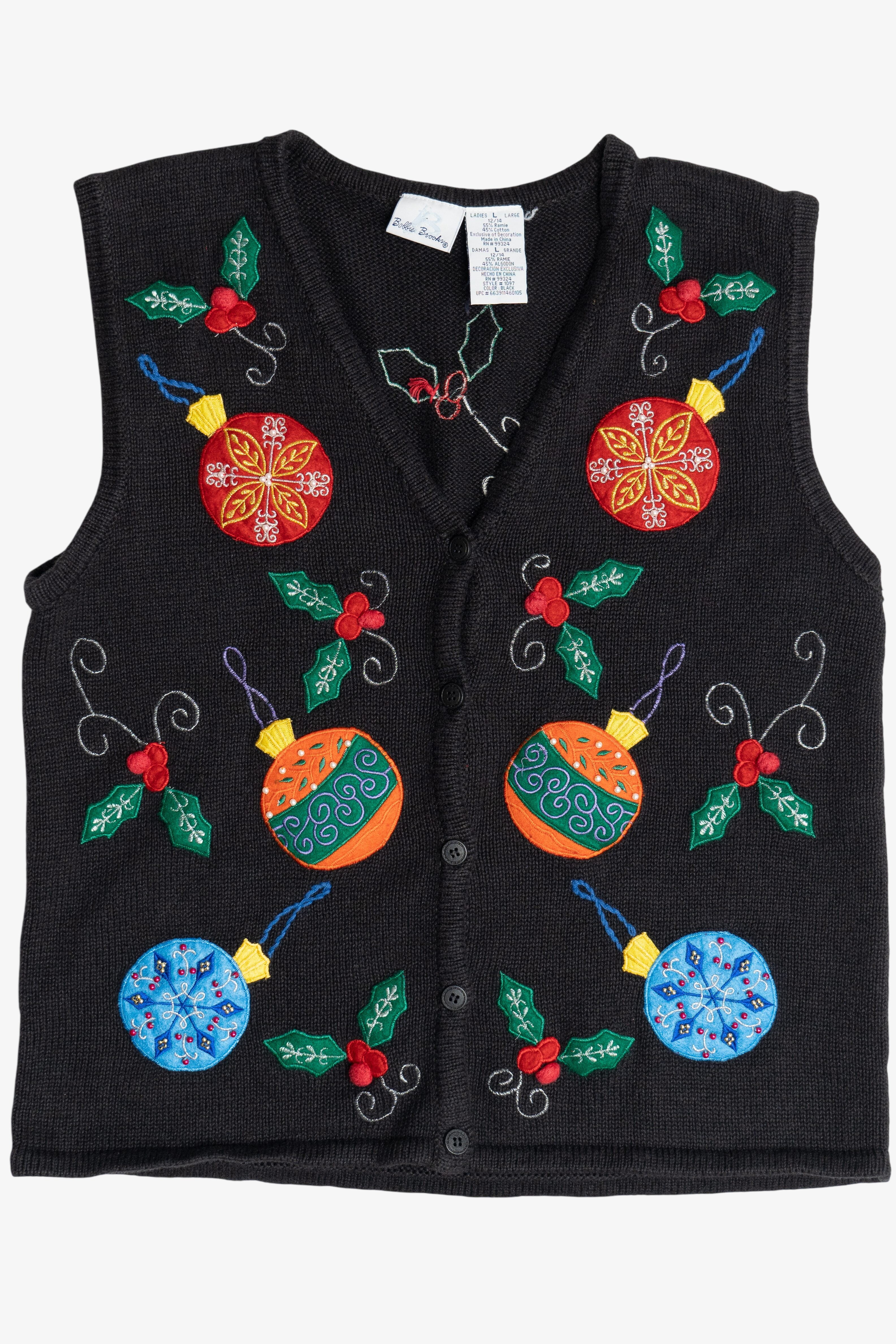 Vintage Bobbie Brooks Ornaments Ugly Christmas Vest (1990s)