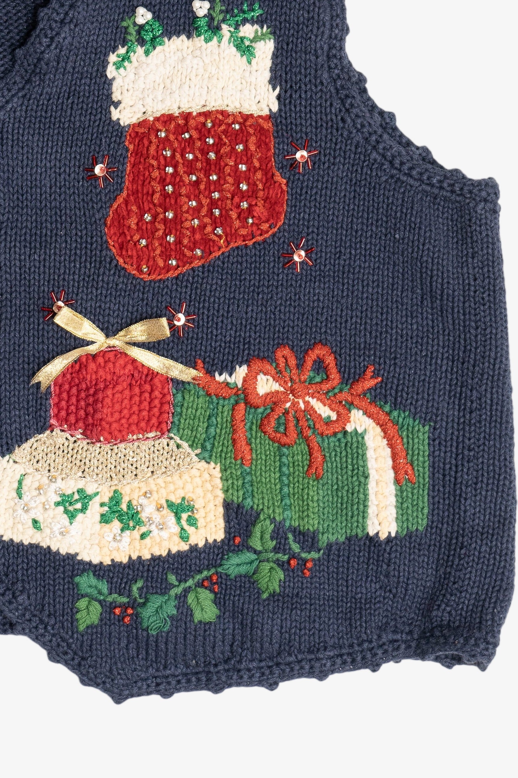 Vintage Cat Playing With Ornament Ugly Christmas Vest (1990s)