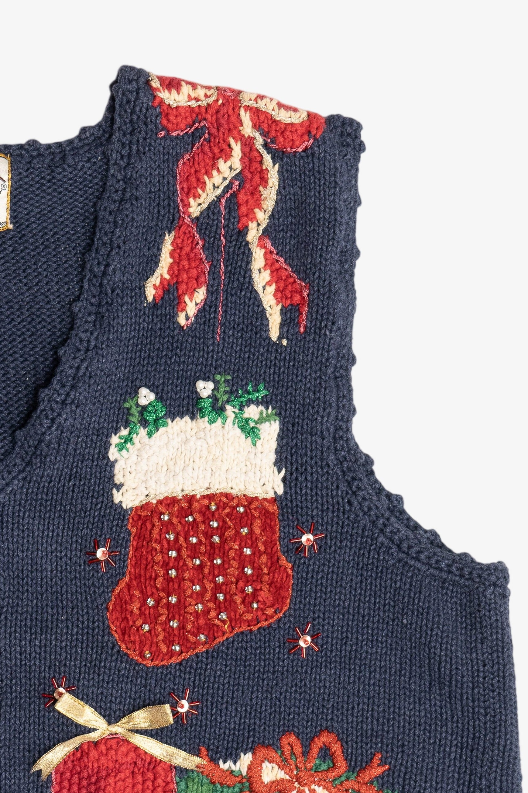 Vintage Cat Playing With Ornament Ugly Christmas Vest (1990s)