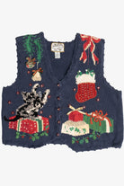 Vintage Cat Playing With Ornament Ugly Christmas Vest (1990s)