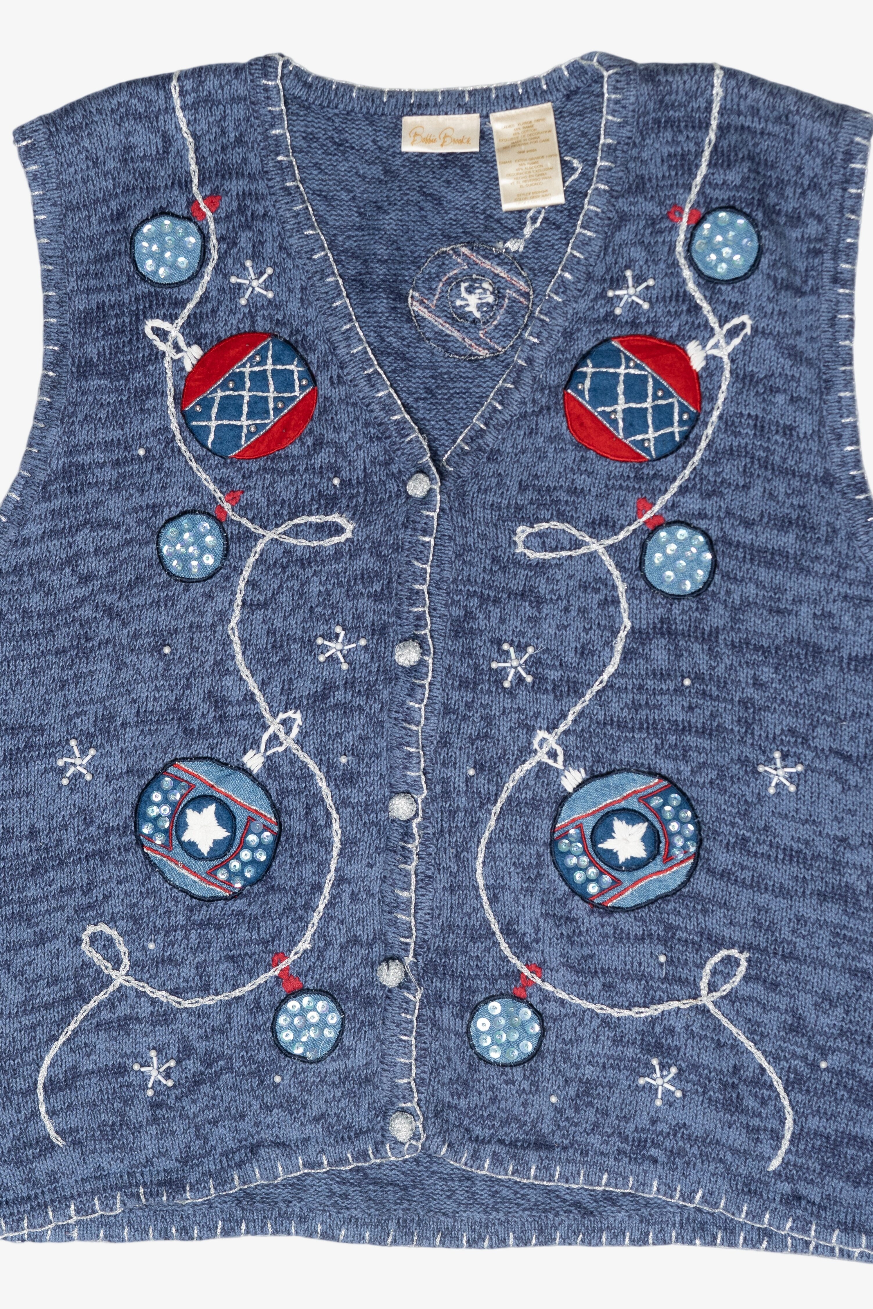 Red, White & Blue Ornaments Vintage Ugly Christmas Vest (1990s)