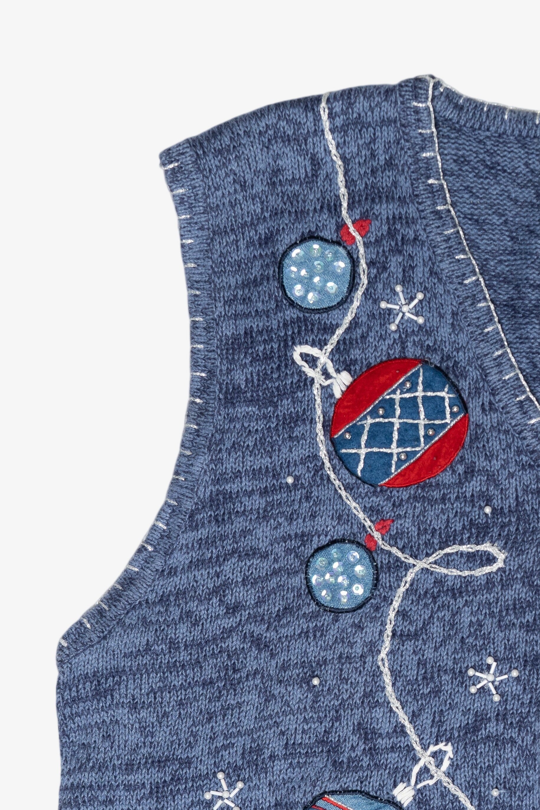 Red, White & Blue Ornaments Vintage Ugly Christmas Vest (1990s)