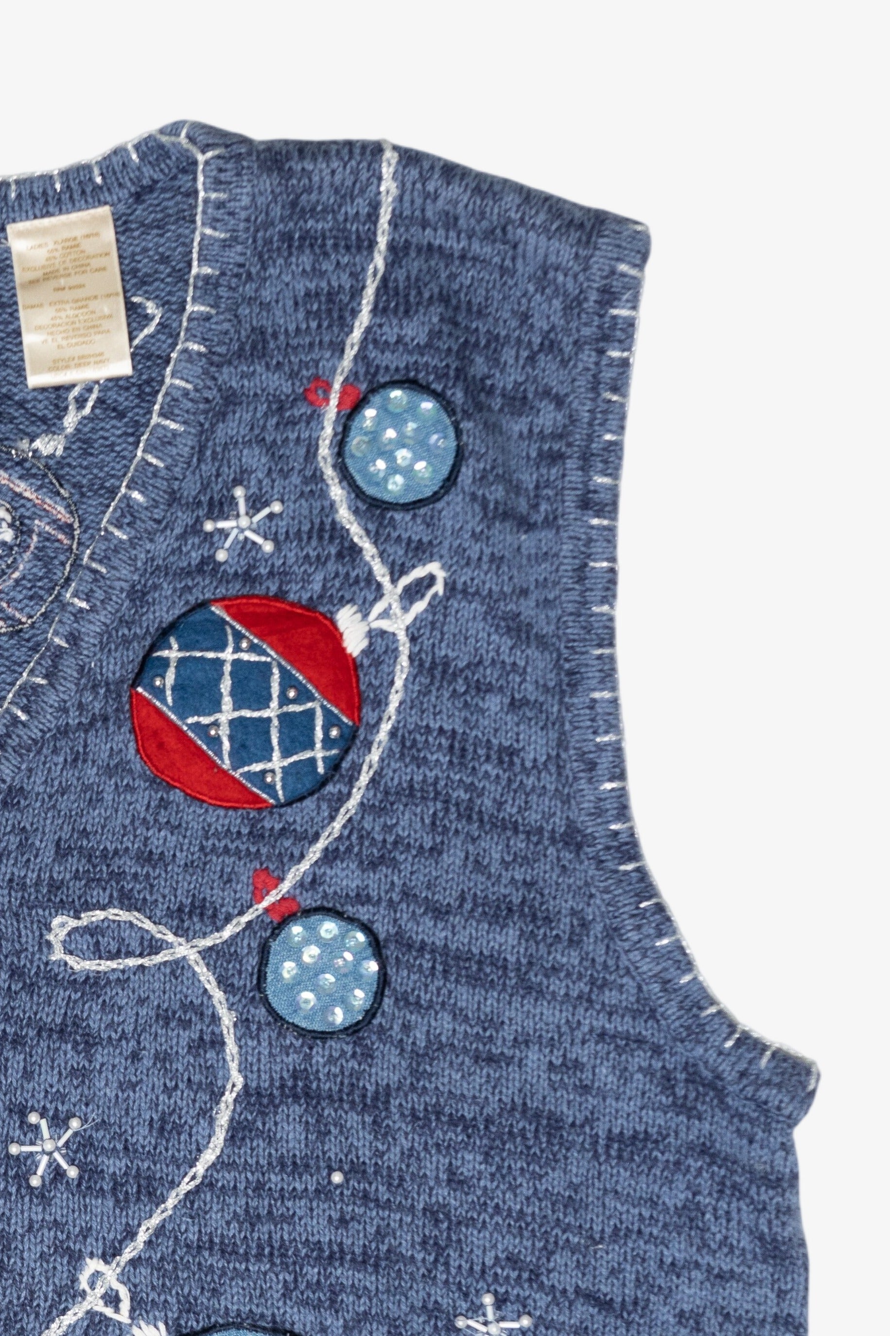Red, White & Blue Ornaments Vintage Ugly Christmas Vest (1990s)