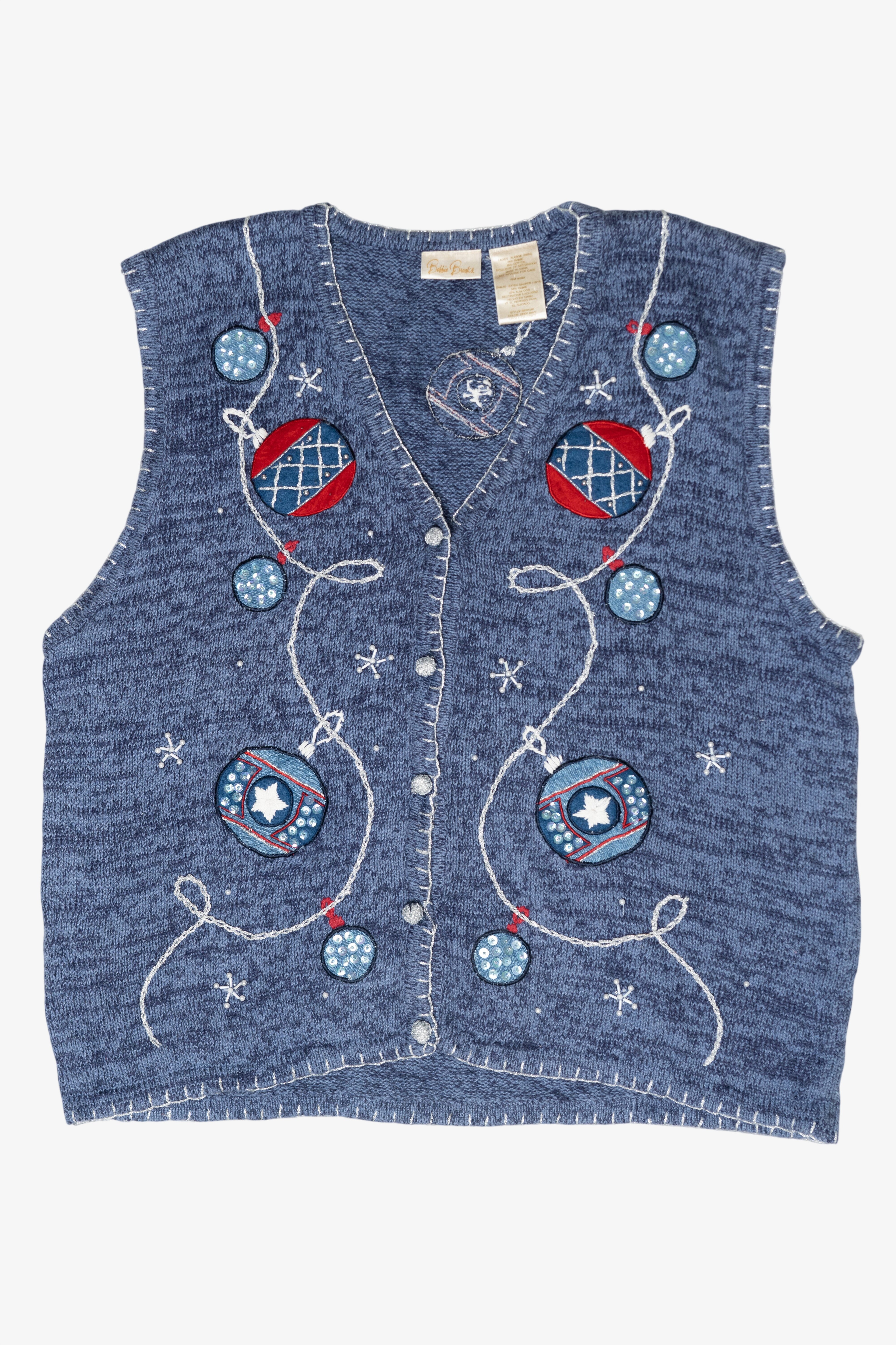 Red, White & Blue Ornaments Vintage Ugly Christmas Vest (1990s)
