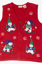 Skiing Snowmen Vintage Ugly Christmas Sweater Vest (1990s)