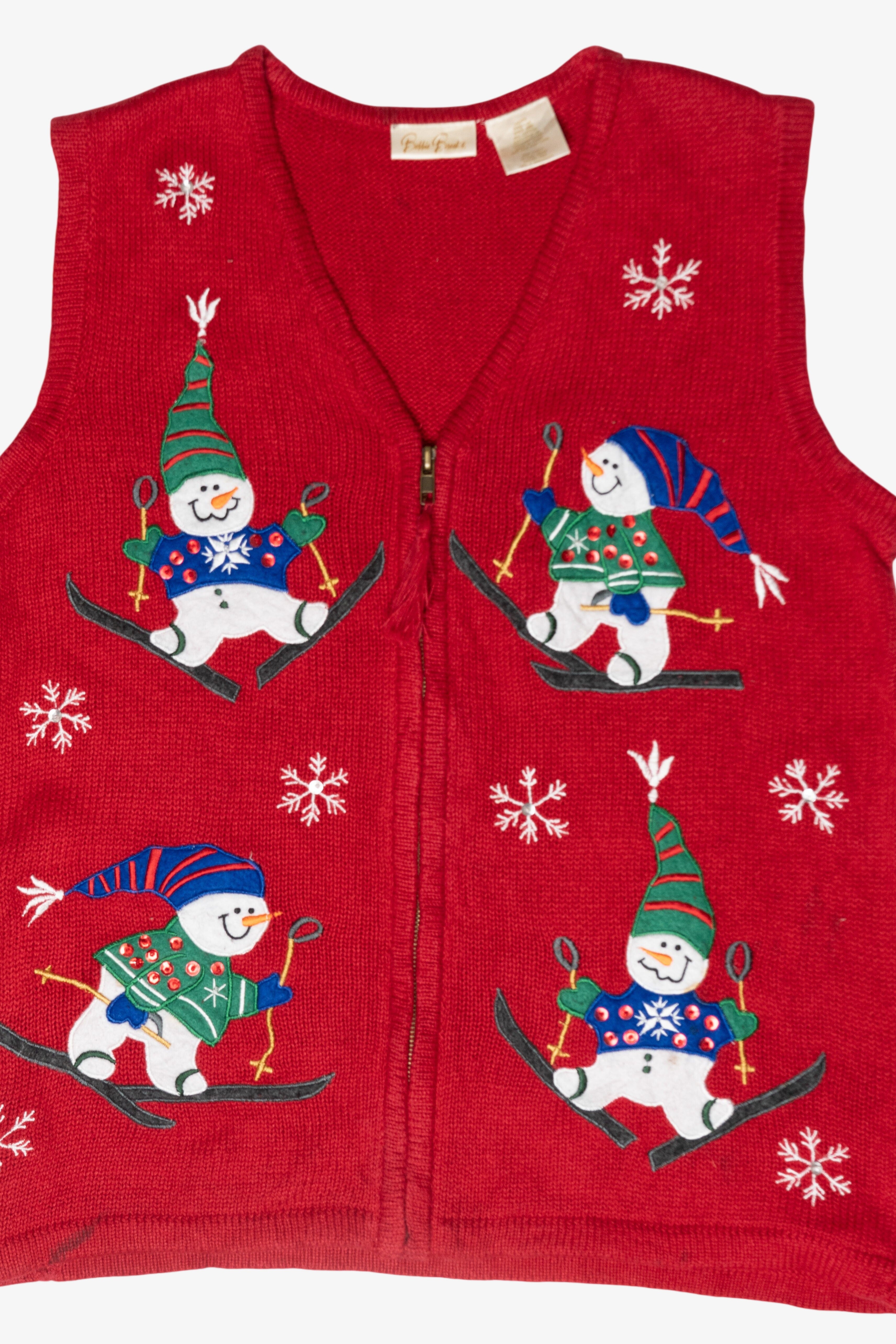 Skiing Snowmen Vintage Ugly Christmas Sweater Vest (1990s)