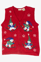Skiing Snowmen Vintage Ugly Christmas Sweater Vest (1990s)