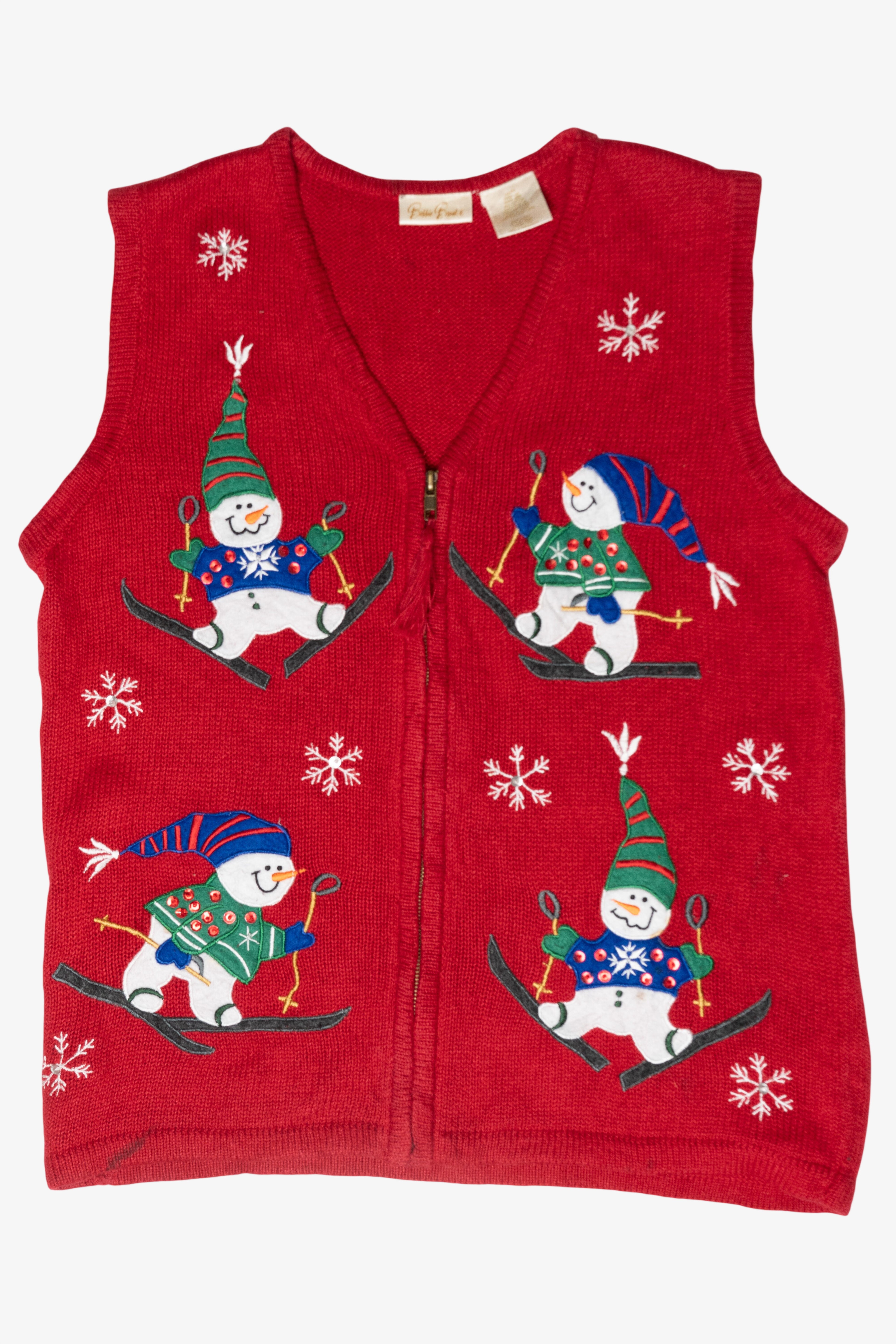 Skiing Snowmen Vintage Ugly Christmas Sweater Vest (1990s)