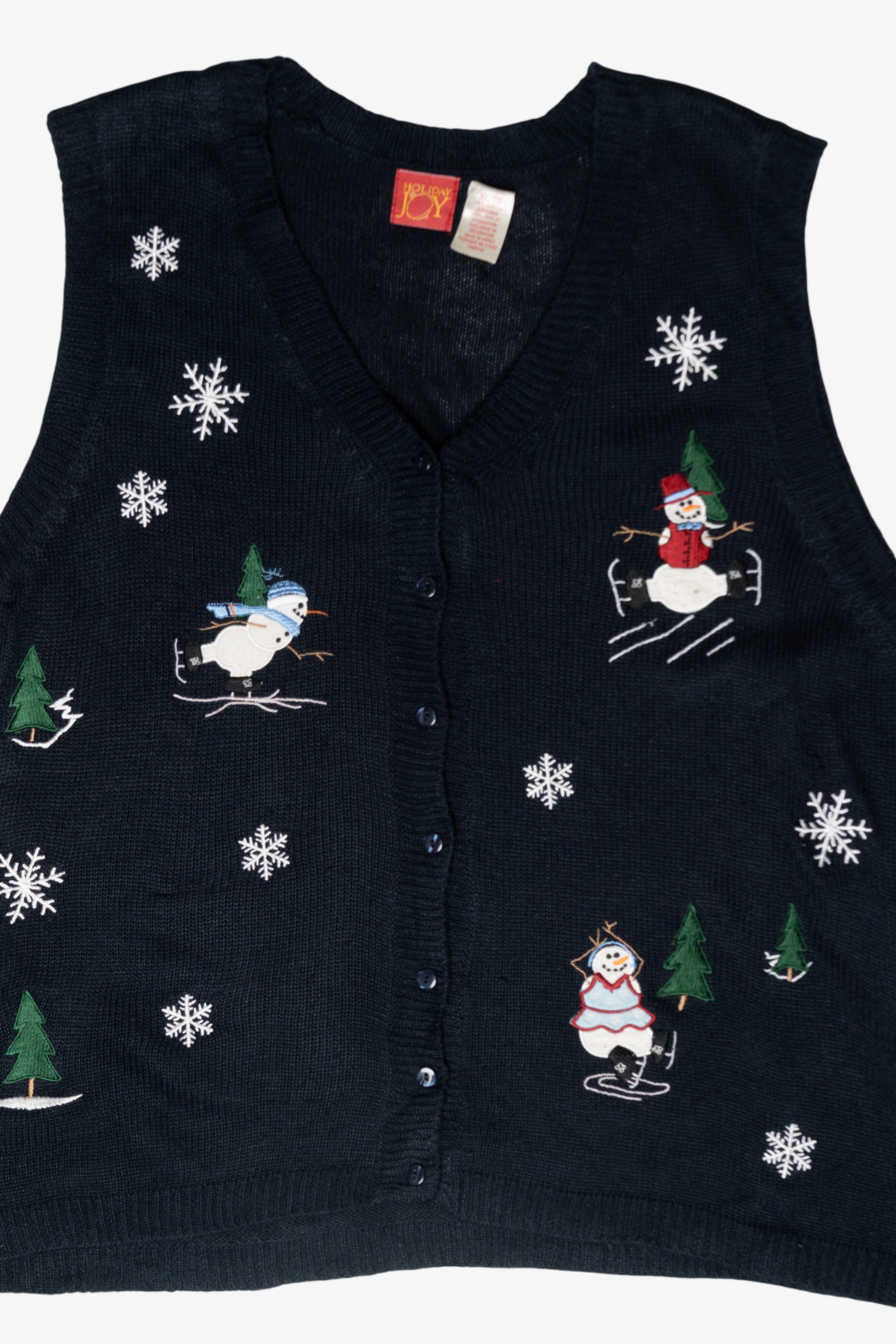 Skating Snowmen Vintage Ugly Christmas Sweater Vest (1990s)